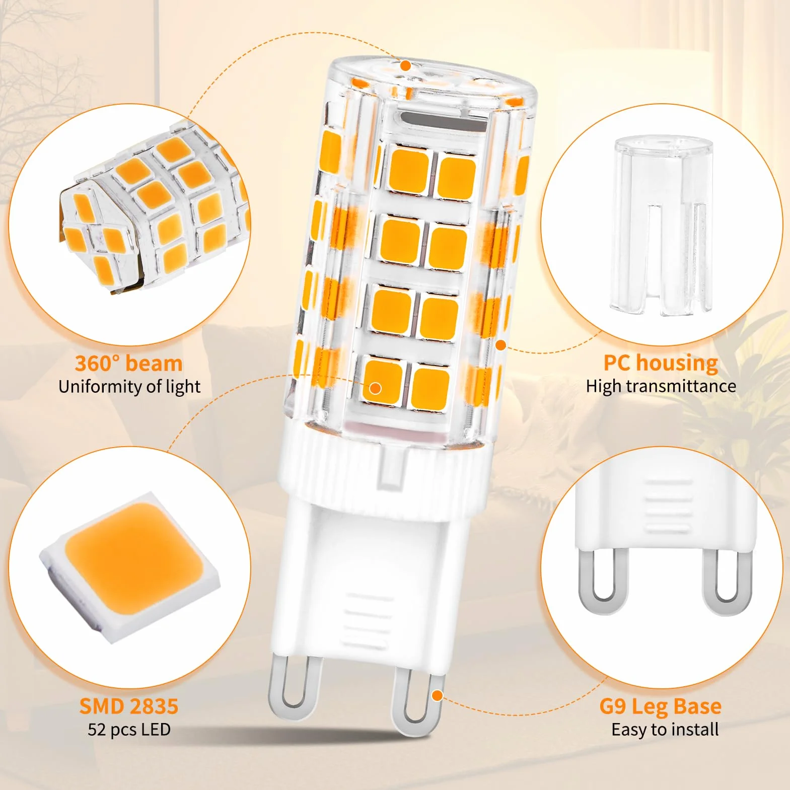 G9 LED Lampe Warmweiß 3000K 5W Ersatz für 30W-40W Halogenlampe 500LM 360° AC 220-240V 8er Set