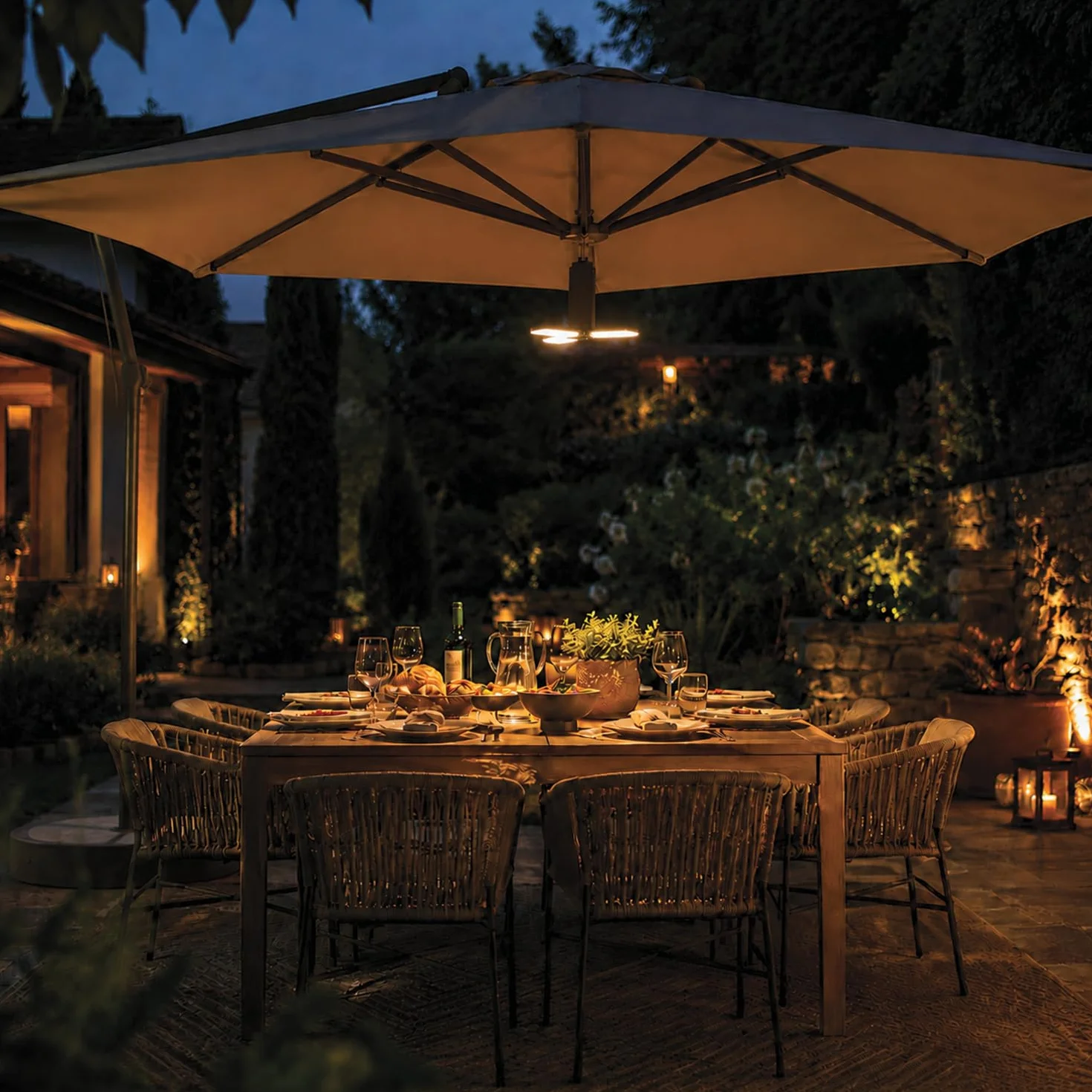 Lampe Parasol LED 500lm Éclairage Extérieur Rechargeable USB Solaire 3 Températures de Couleur Résiste à l'Eau Jardin Terrasse