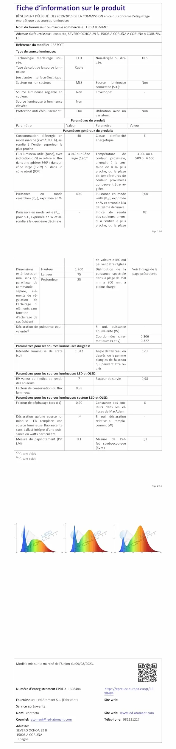 LED ATOMANT Lot de 2 Réglette LED 120cm 40W CCT 4000 Lumens