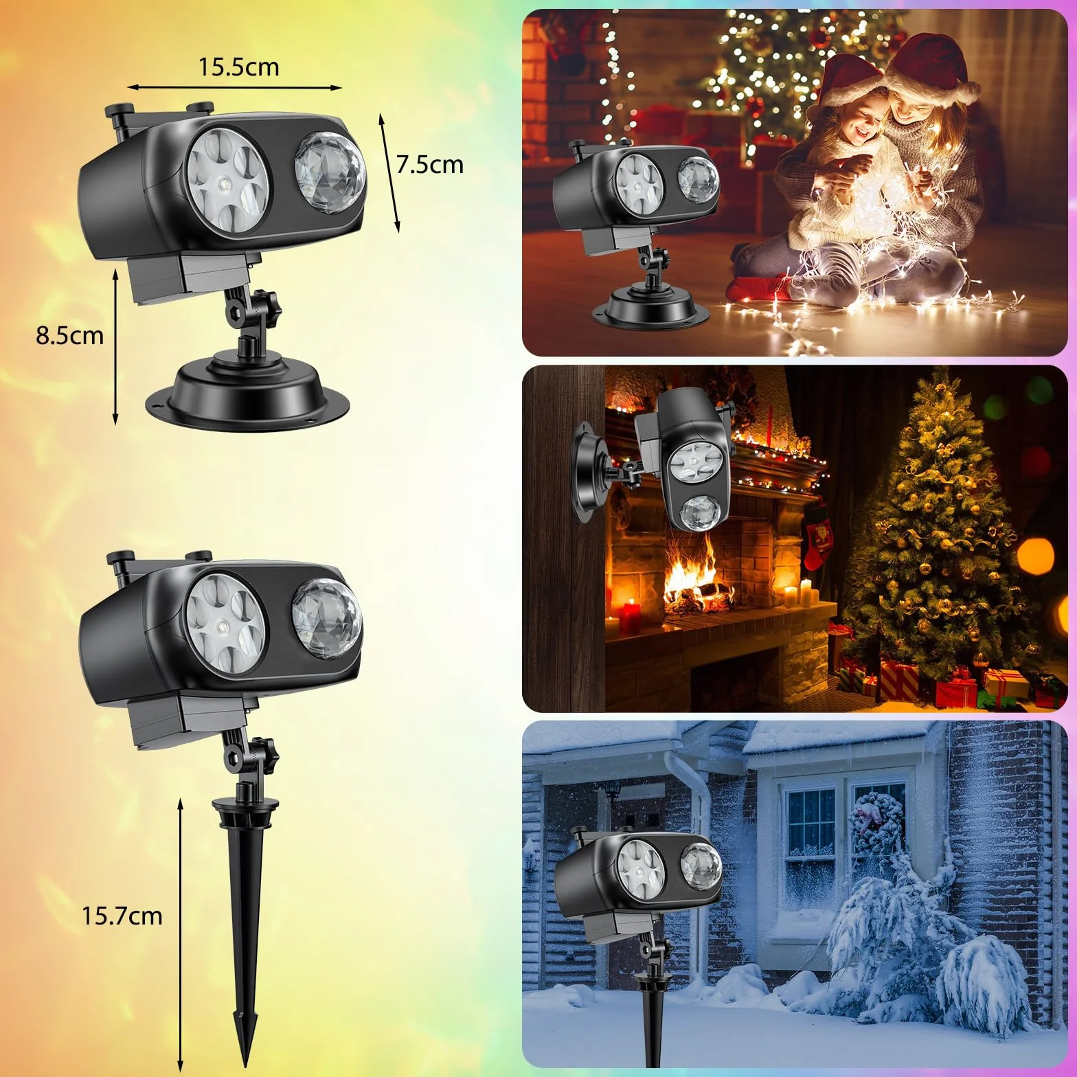 Projecteur de Noël Extérieur LED 8 Motifs 10 Diapositives 10 Couleurs avec Télécommande