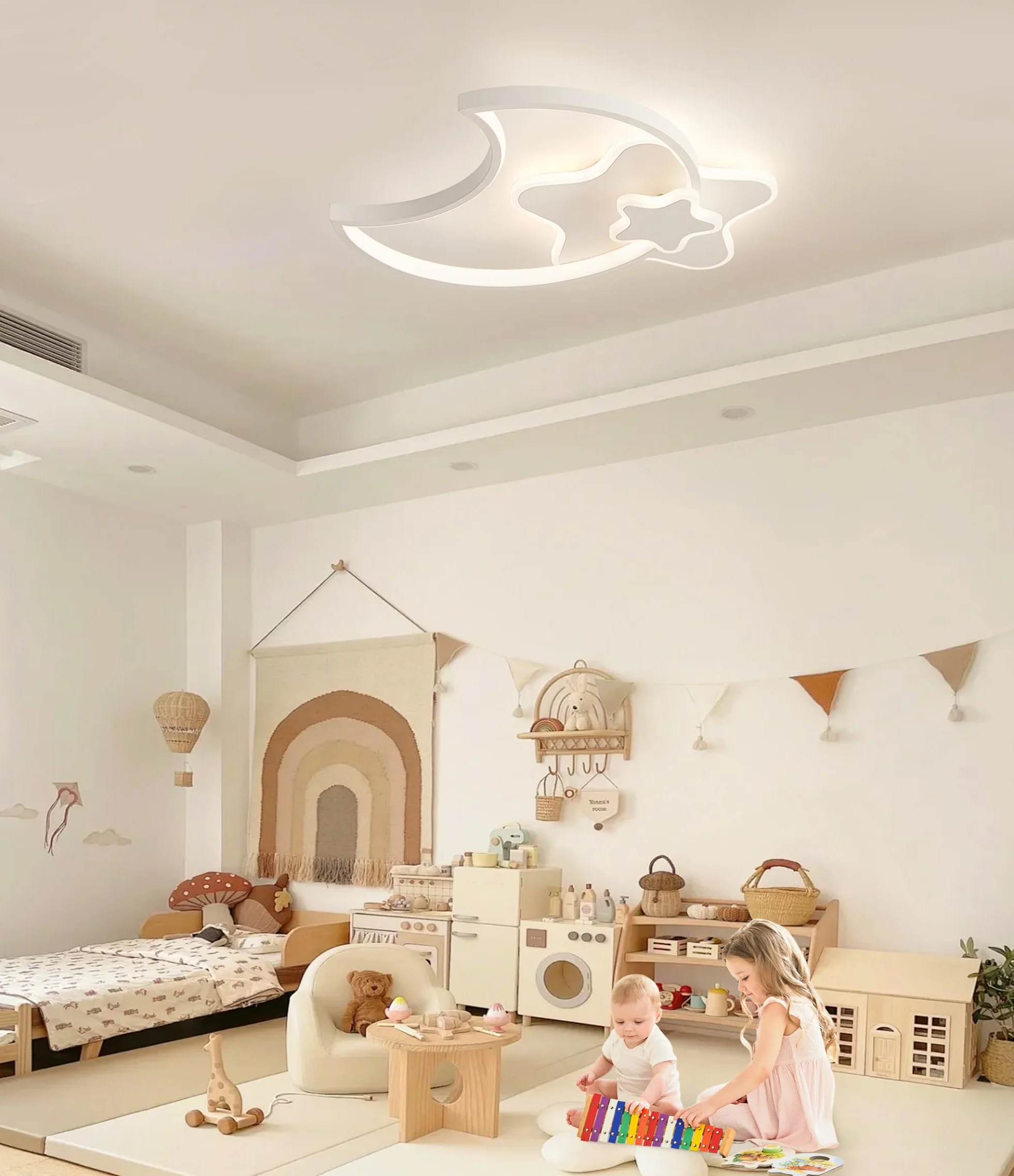 Plafonnier LED Étoile 45CM Dimmable avec Télécommande 3000K-6000K Blanc Moderne pour Chambre Enfants