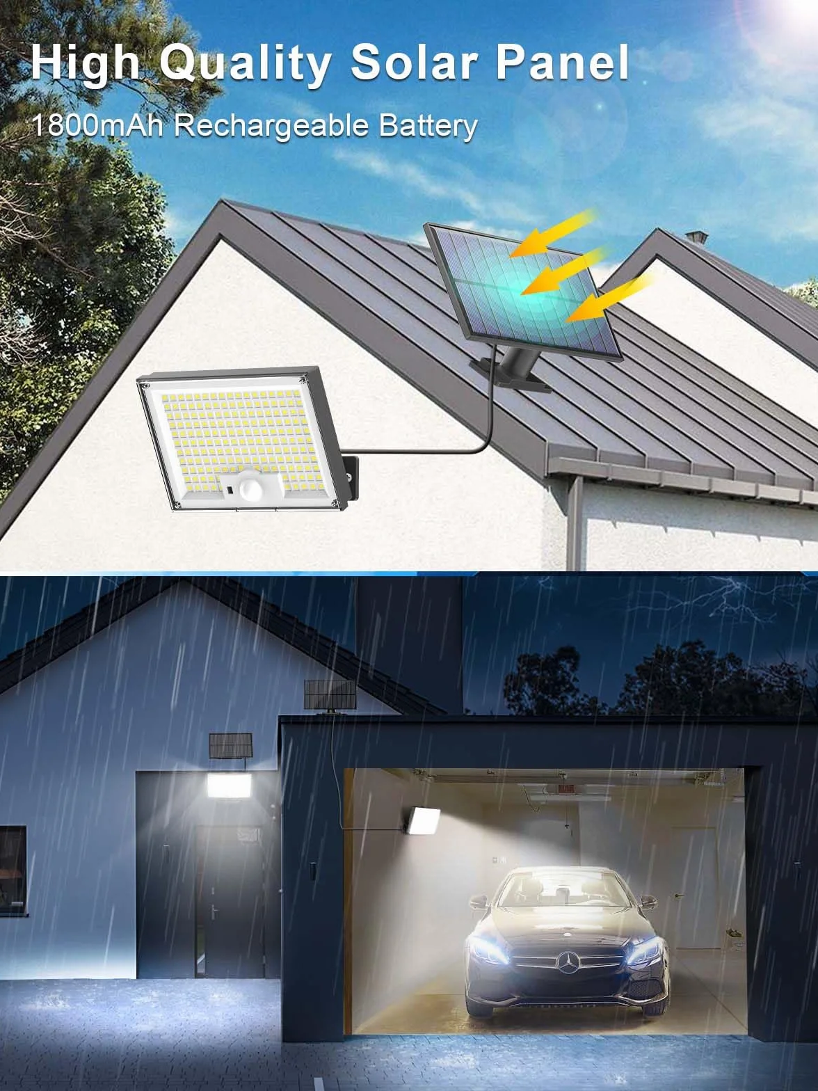 SIGRILL Lampe Solaire Extérieur 172 LED 3 Modes Détecteur de Mouvement IP65 Eclairage Exterieur Câble 5M Jardin Garage