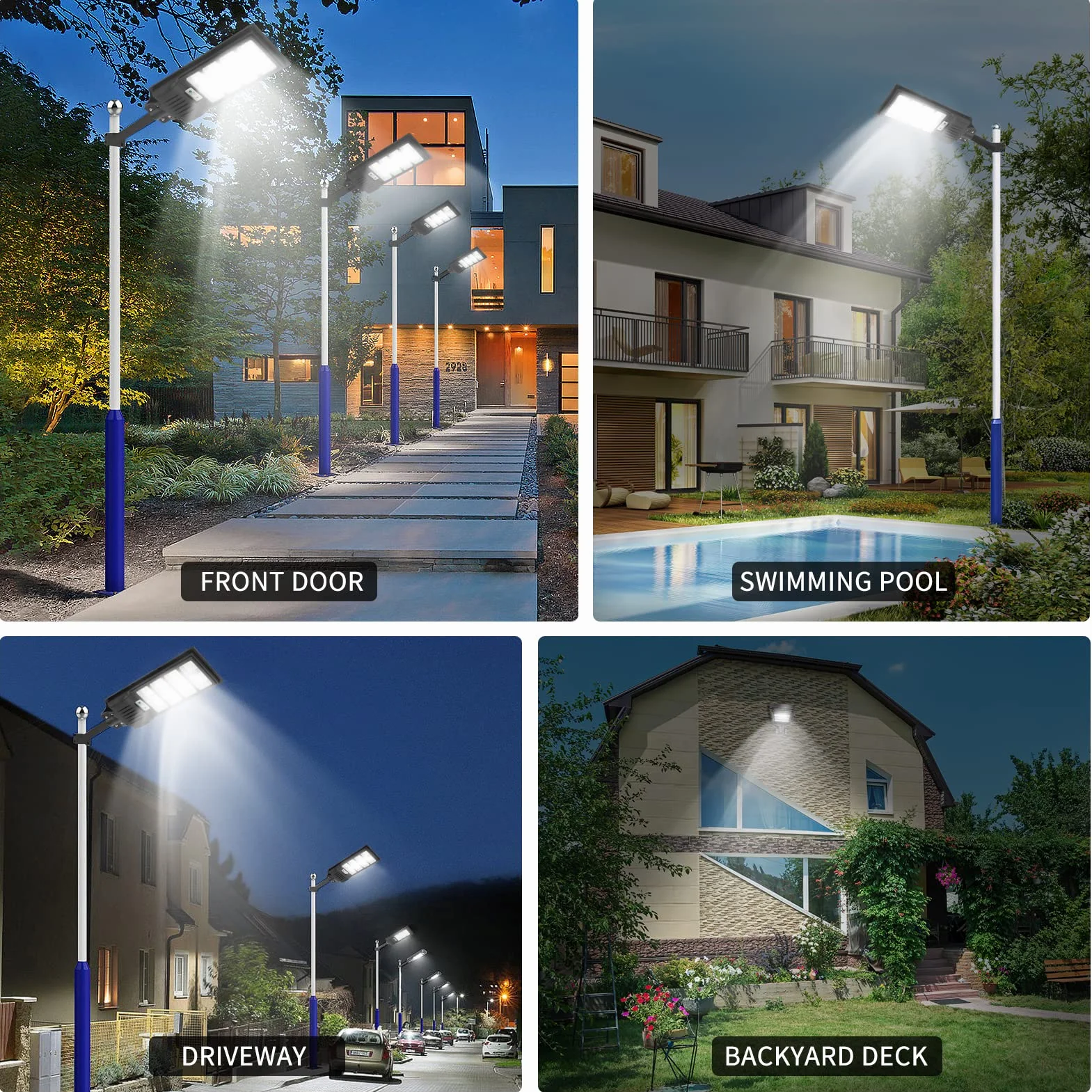 Lampadaire Solaire Extérieur 400W 6500K 720 LEDs IP65 Étanche Détecteur de Mouvement Avec Télécommande 2 Pack