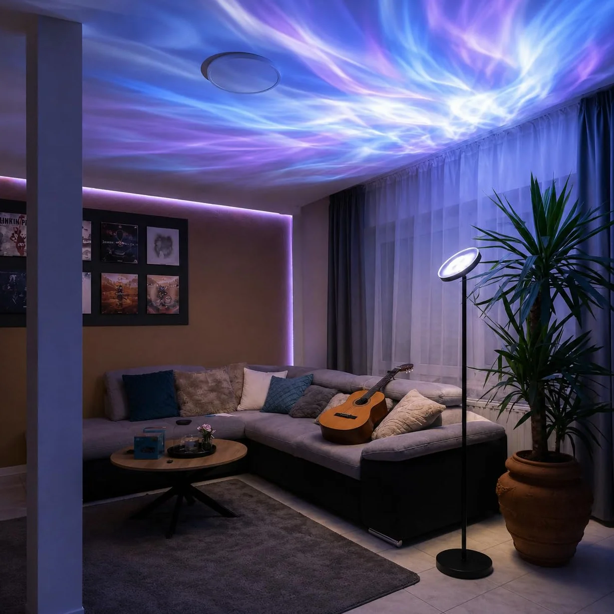 Lampadaire LED RGB avec Télécommande Projecteur Ciel Étoilé Dimmable Noir