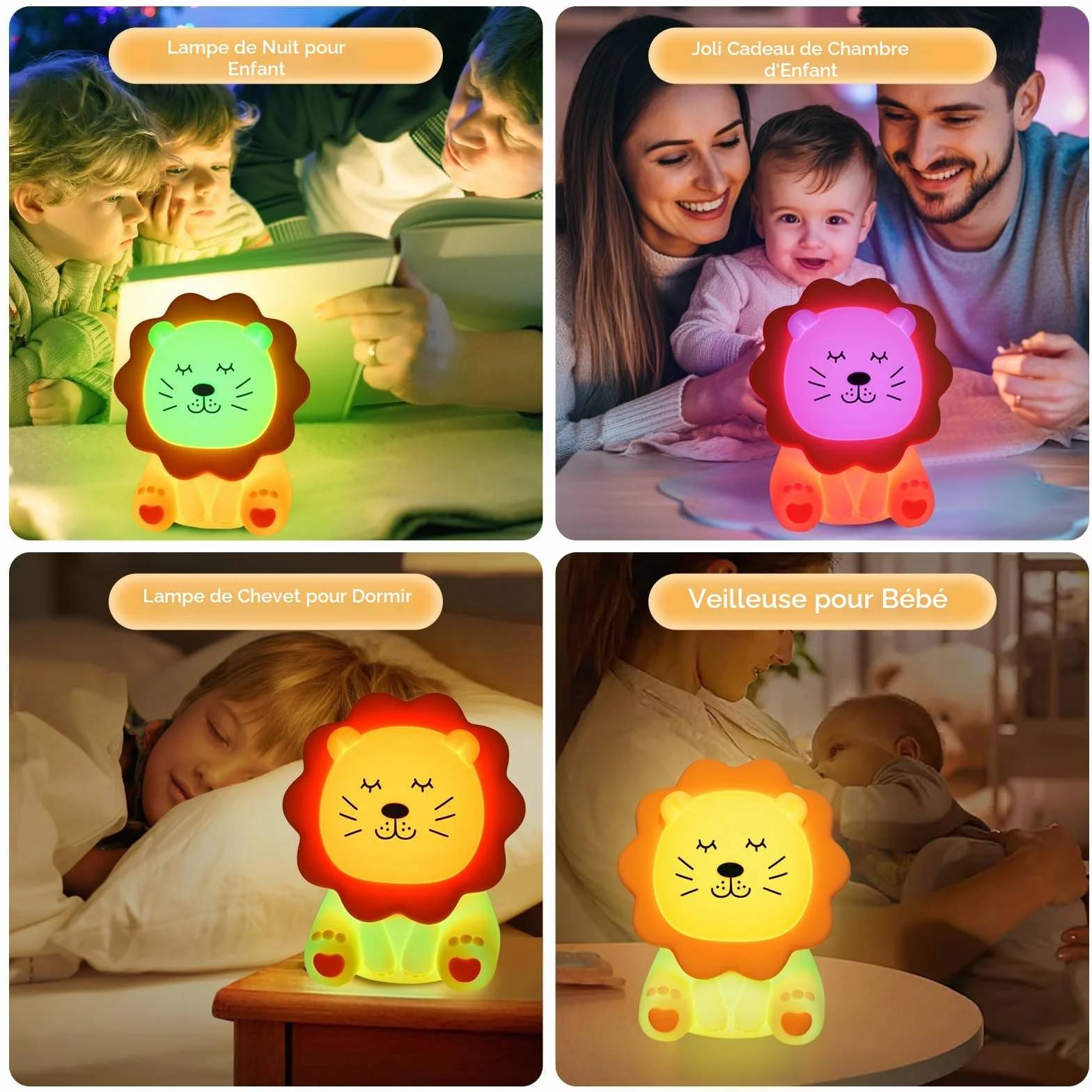 Veilleuse pour enfants en silicone 7 couleurs 3 niveaux de luminosité rechargeable antireflet