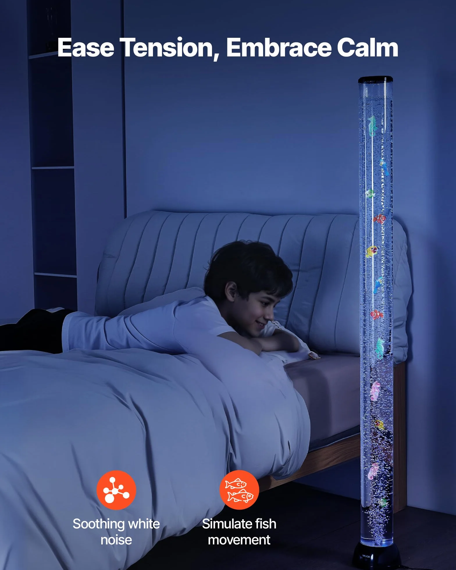 VEVOR Lampe à Bulles 151 cm 10 Poissons Flottants 16 Effets Lumières Télécommande