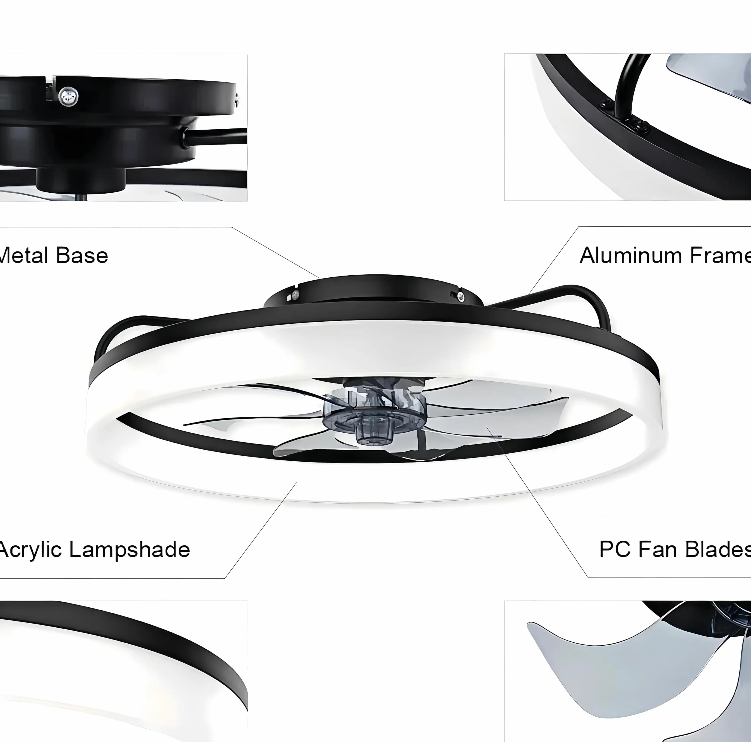 Ventilateur de Plafond Silencieux 50cm avec LED, Télécommande, 6 Vitesses et Réversible