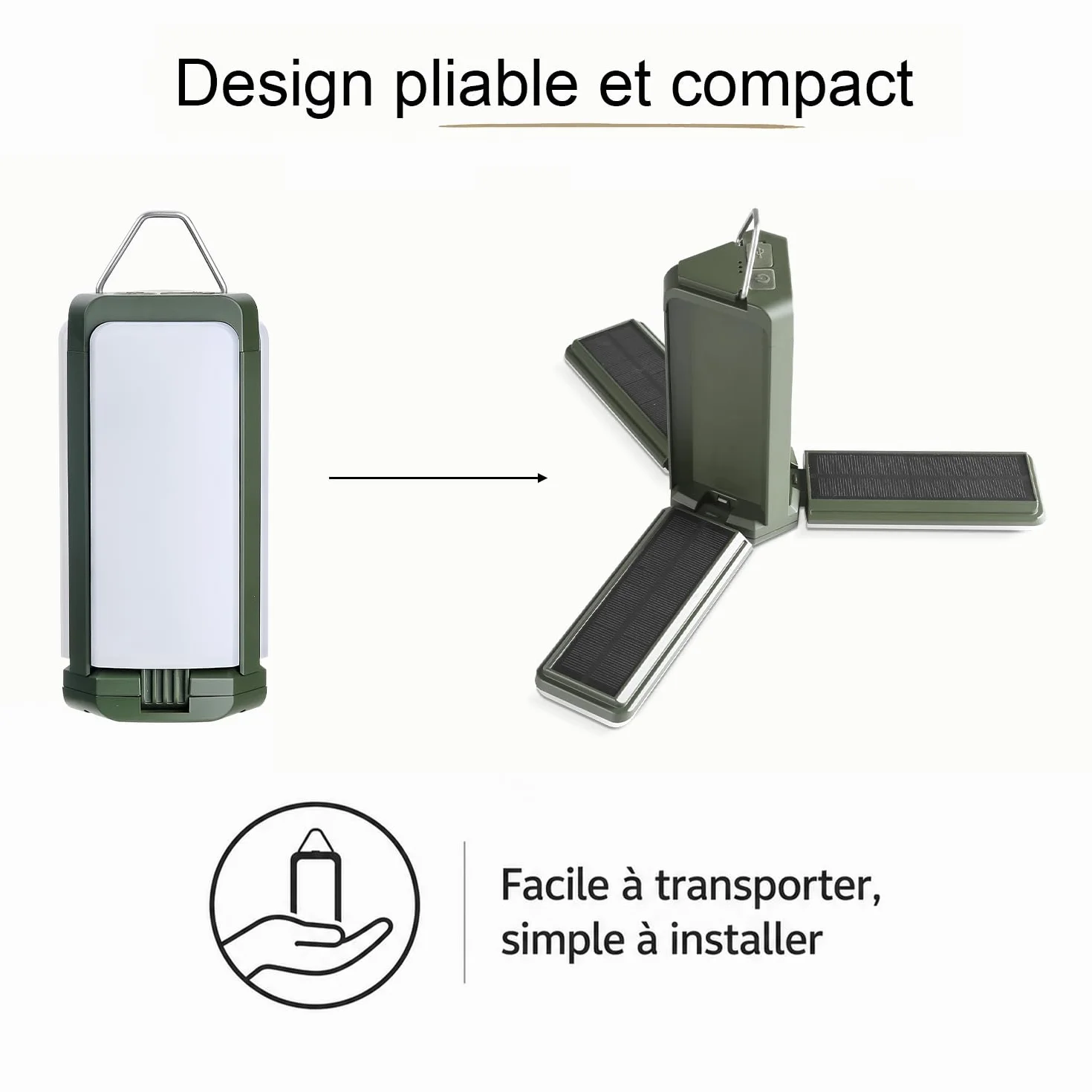 Lampe Parasol LED 500lm Éclairage Extérieur Rechargeable USB Solaire 3 Températures de Couleur Résiste à l'Eau Jardin Terrasse
