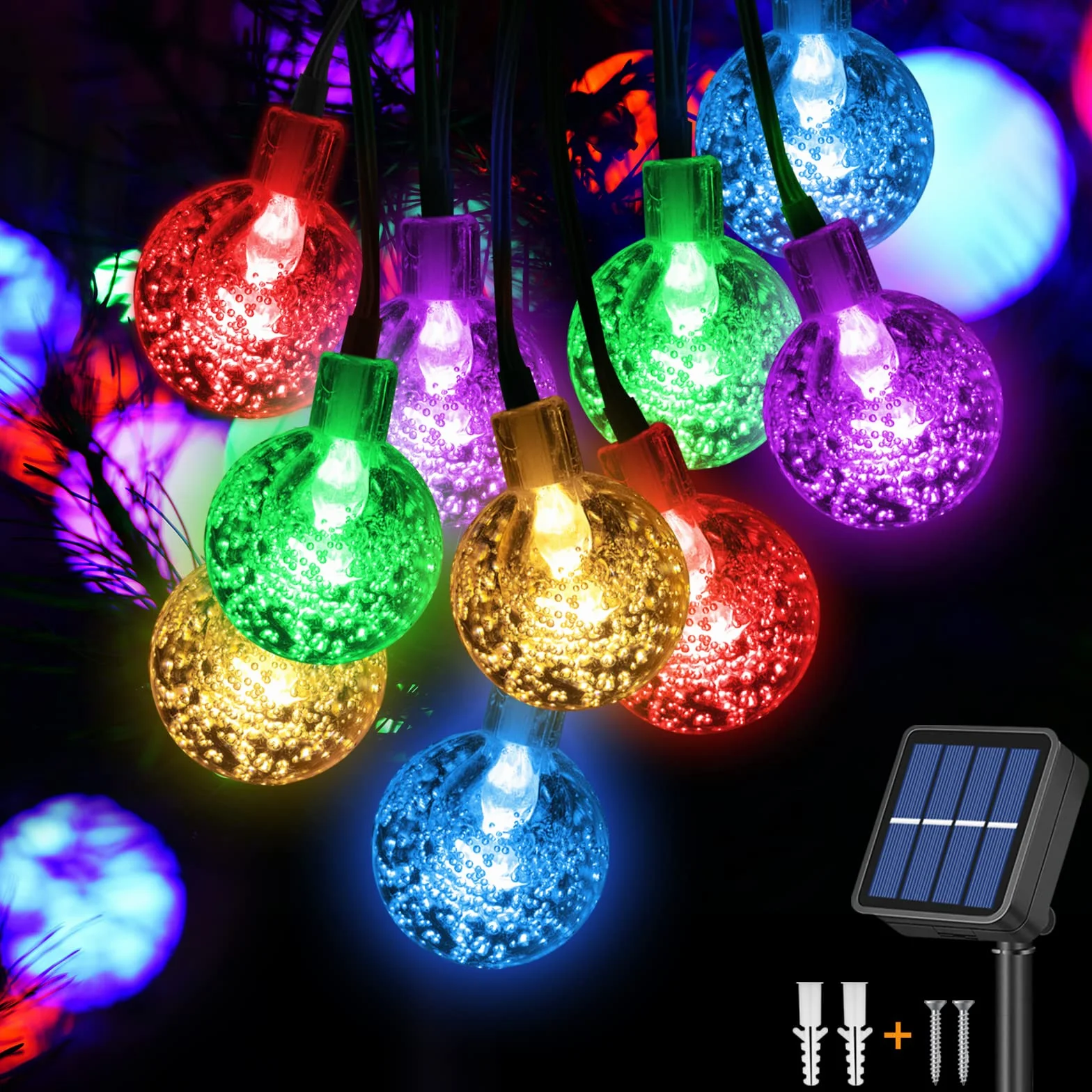 Guirlande lumineuse solaire LED étanche 50 LED 10 m 8 modes d'éclairage extérieur jardin terrasse Noël