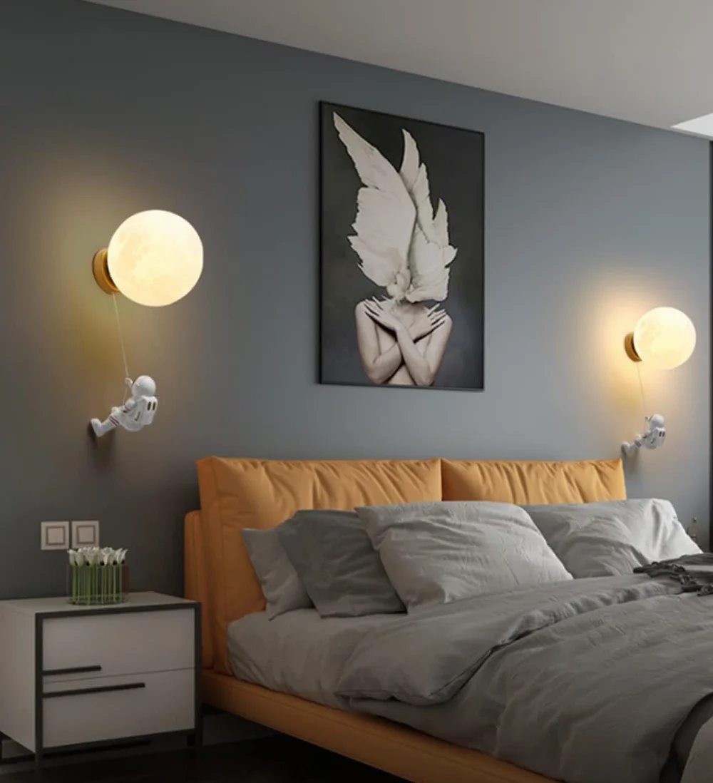 Lampe Murale 3D Astronaute Lune Veilleuse Enfants E27