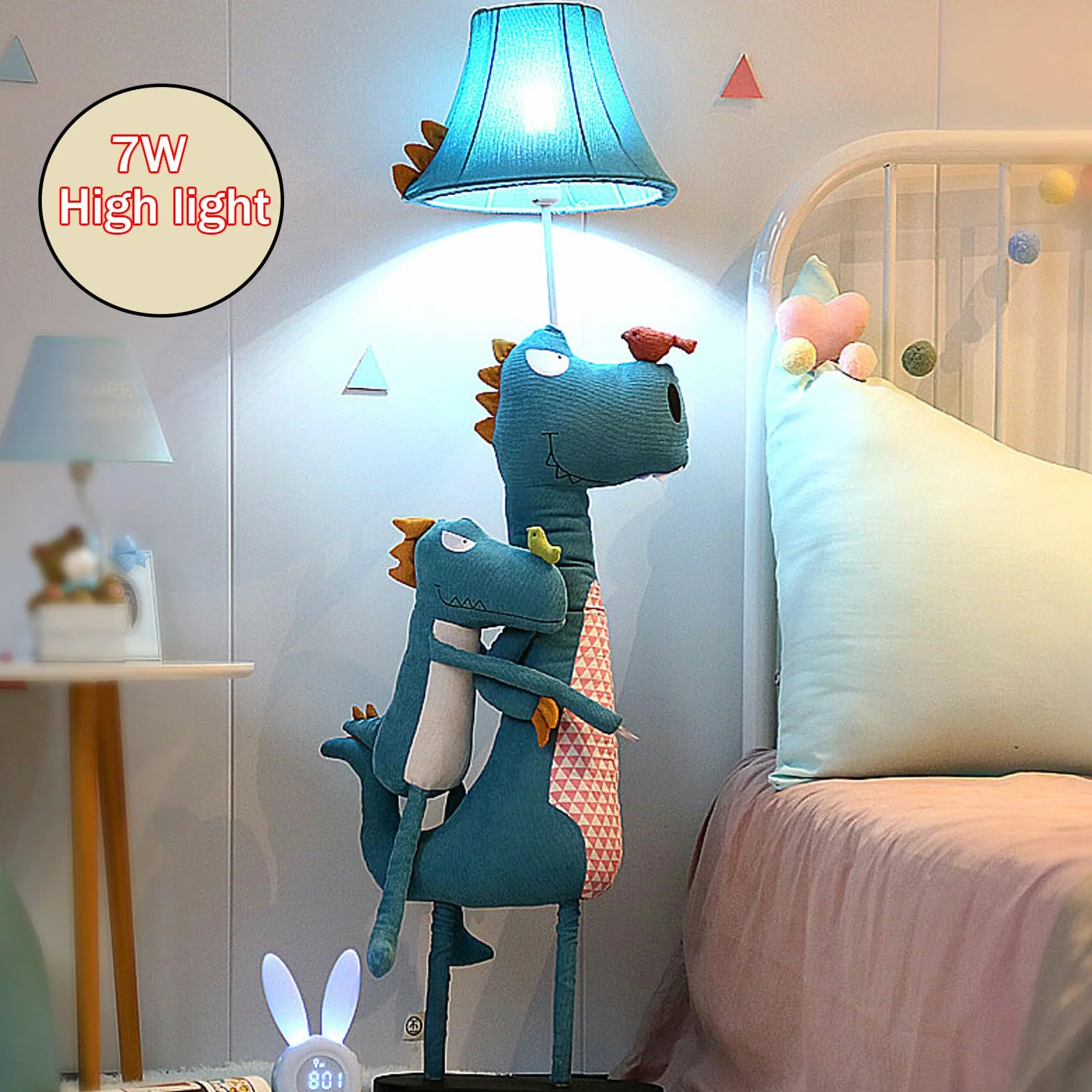 Lampadaire Chambre Enfant Dinosaure, Tissu, 3 Températures, Dimmable E27 LED