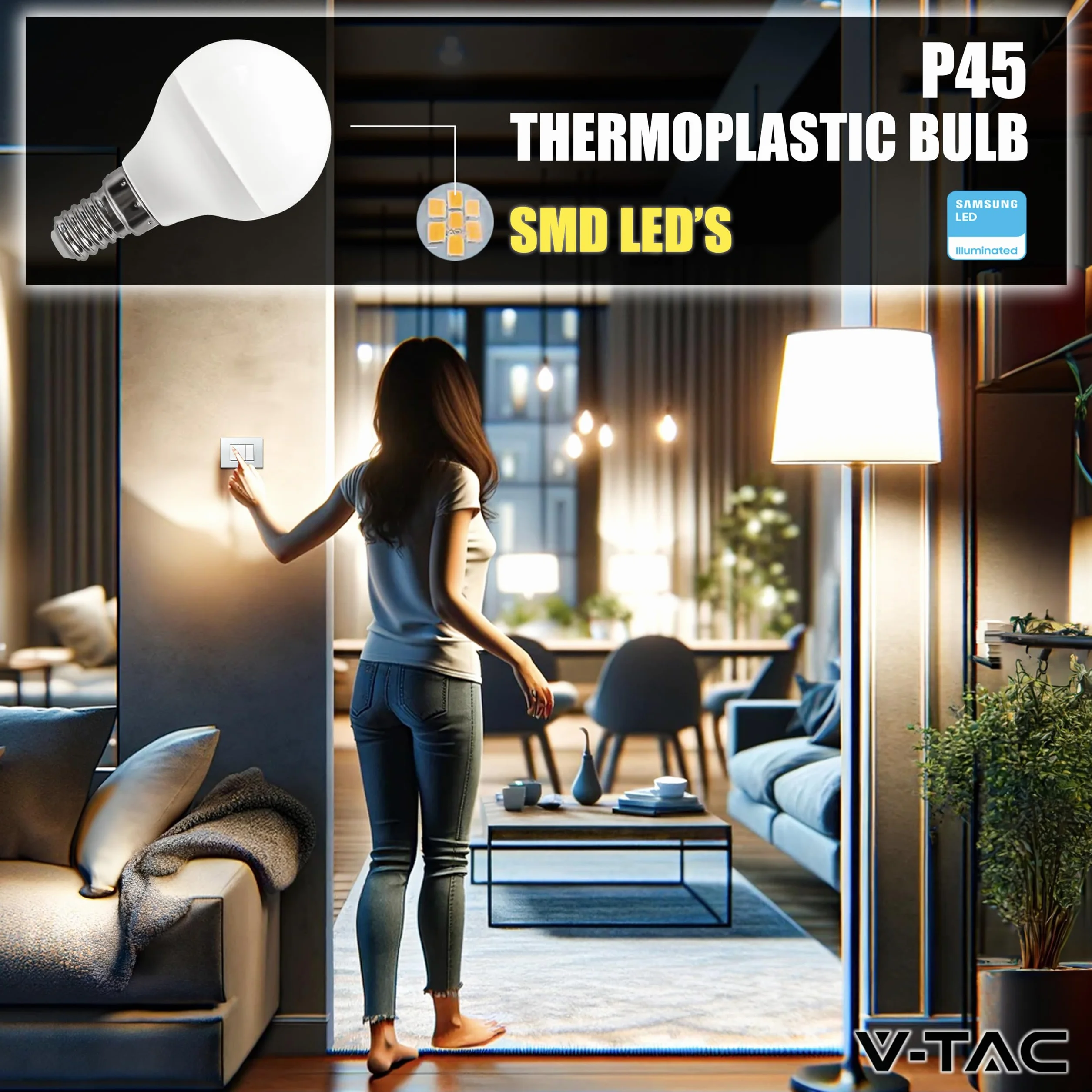 V-TAC Ampoule LED E14 4,5W P45 470 Lumen 3000K Blanc Chaud 180° Lot de 3
