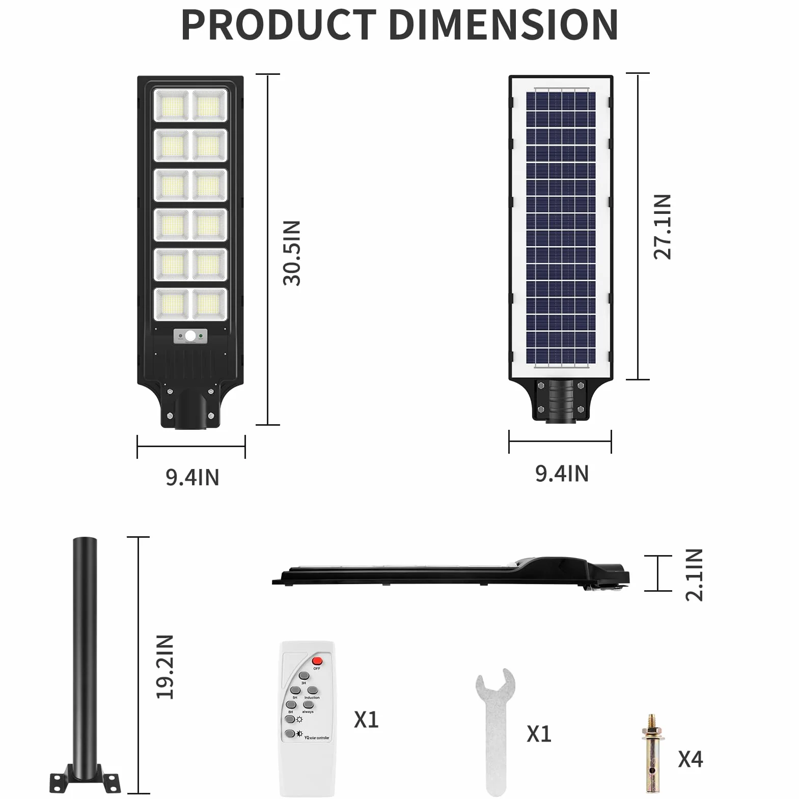 Lampadaire Solaire Exterieur 600W 1080 LEDs IP66 avec Télécommande Détecteur de Mouvement Viugreum