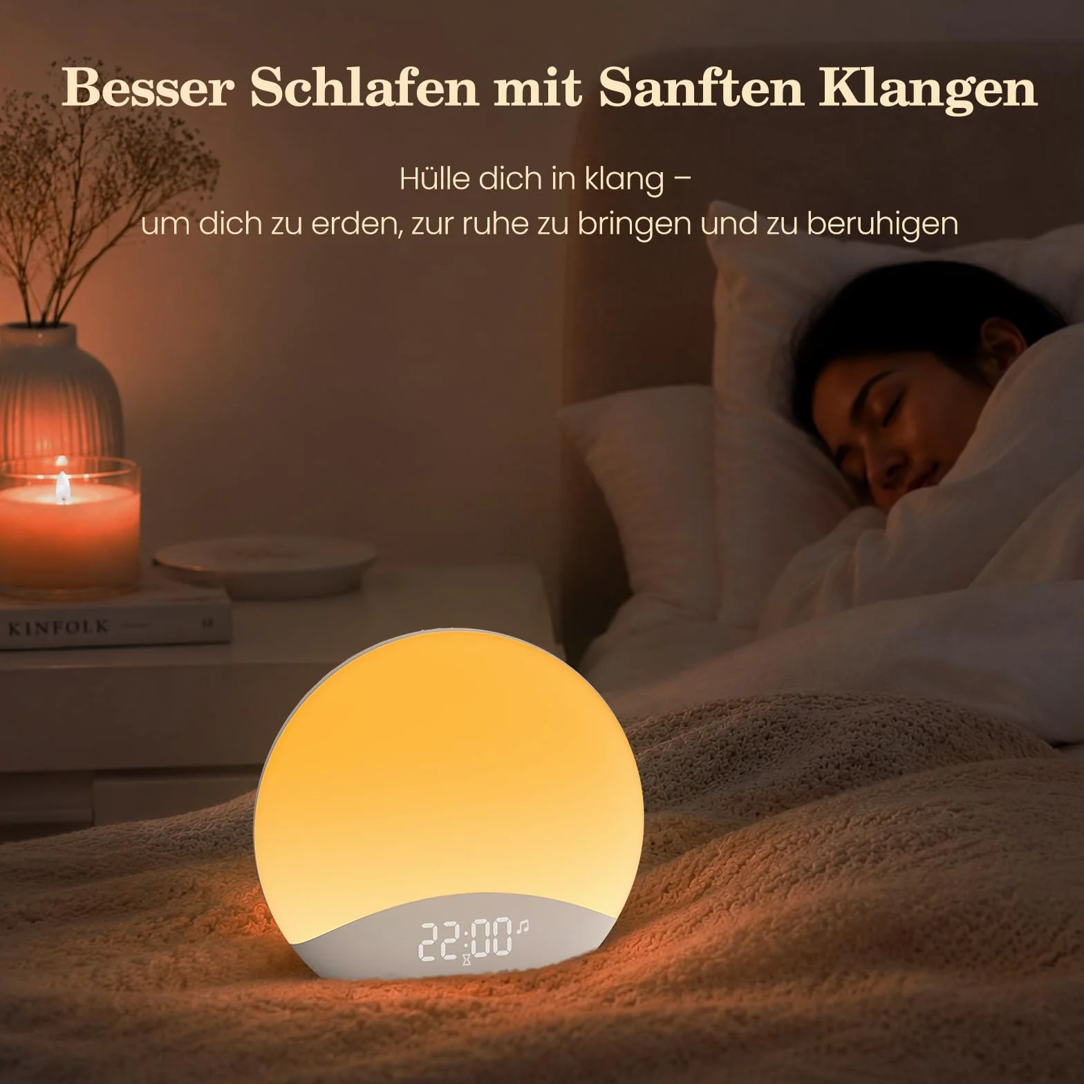 Réveil Lumière Simulant l’Aube avec Bruits Blancs, Lampe de Réveil Veilleuse Horloge Numérique Dimable 0–100%, 26 Sons Relaxants