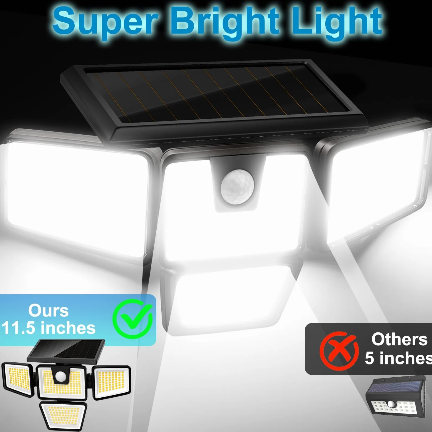 AmeriTop Lumières Solaires Extérieur LED Détecteur de Mouvement 4 Têtes IP65