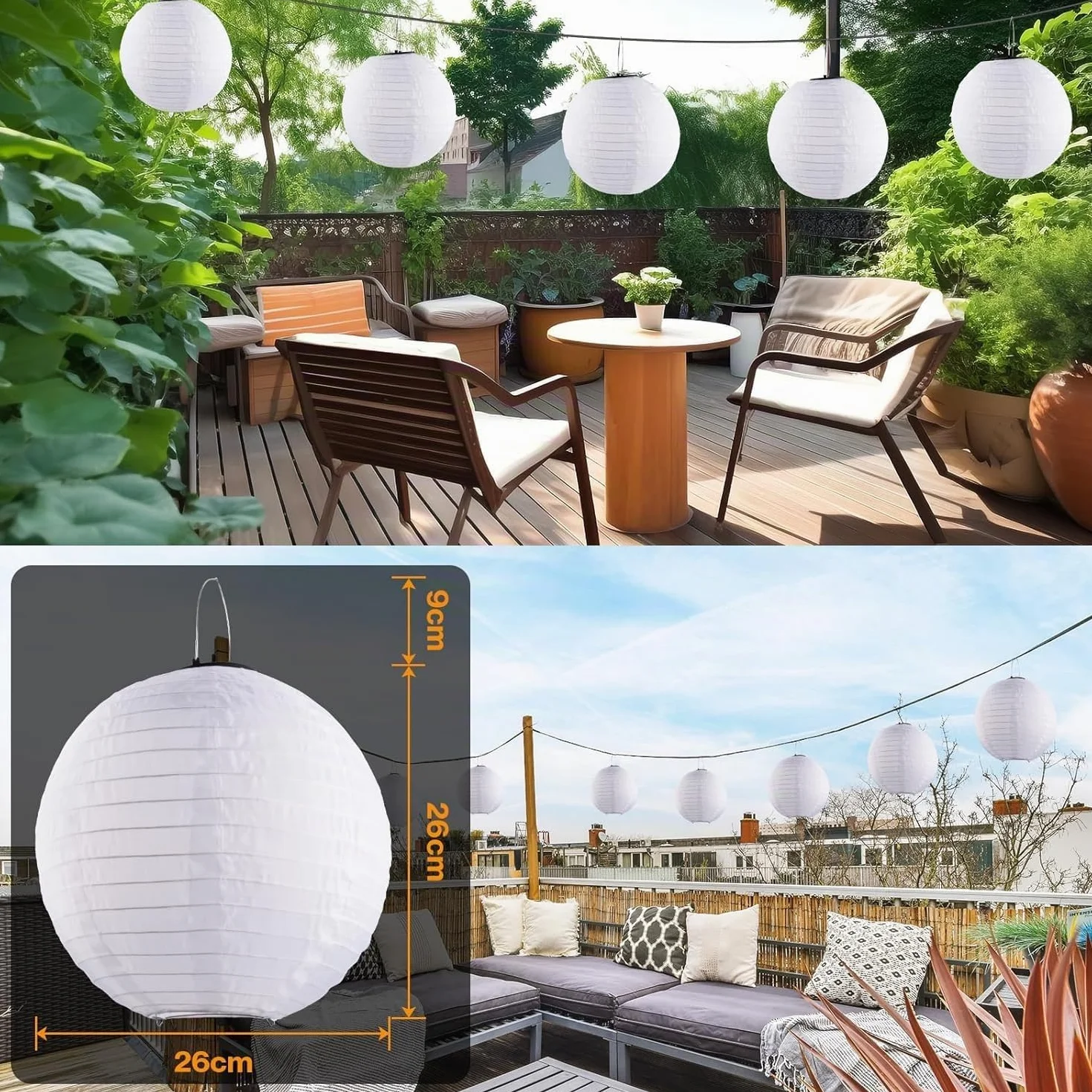 Lanternes Solaires d'Extérieur Lot de 4 25cm LED Jardin Résistantes aux Intempéries Blanc Chaud