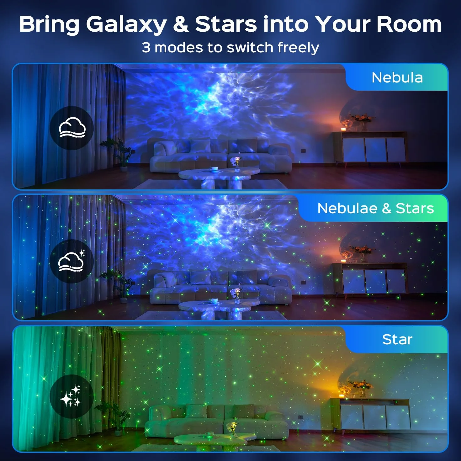 Projecteur Ciel Etoile Veilleuse Enfant 15 Couleurs LED Bluetooth Bruit Blanc Lumière Décoration Chambre