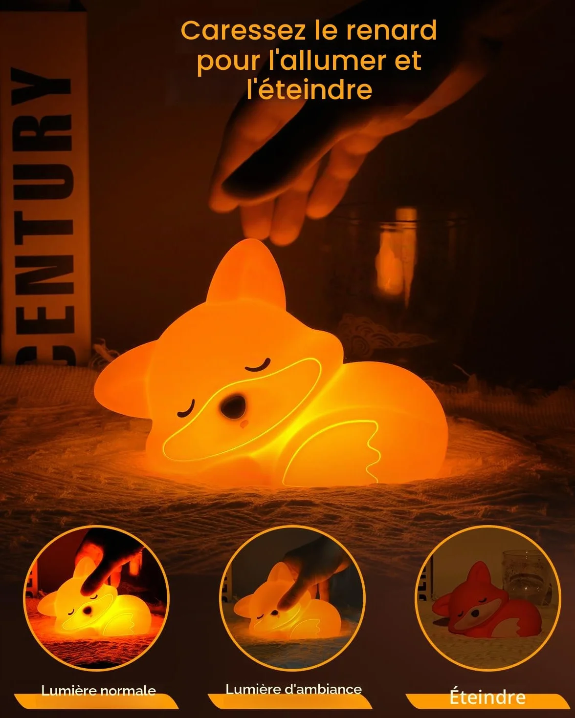 Amaredom Renard Veilleuse Lampe Mignonne Luminosité Réglable Minuterie 20 Min Chambre Enfant