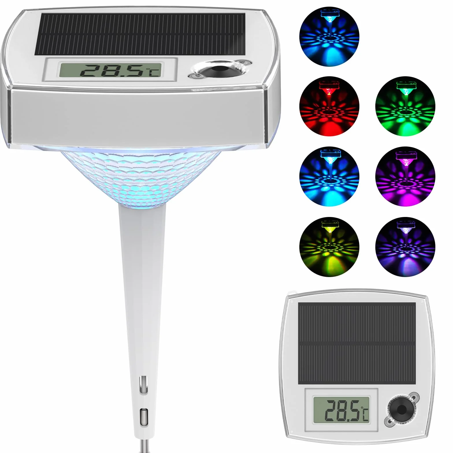 Thermomètre de Piscine Lumineux RGB 2 en 1 Flottant Sans Fil LED 7 Couleurs Écran LCD IP68 Solaire
