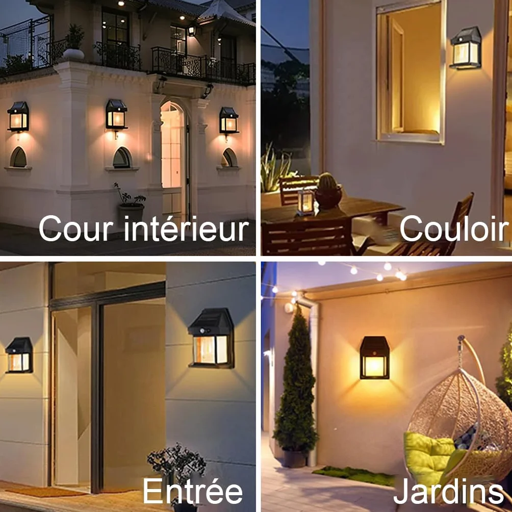 Lanterne Murale Solaire Étanche IP65 avec Détecteur de Mouvement 3 Modes 1200mAh, Éclairage Sécurité pour Jardin (Blanc chaud)