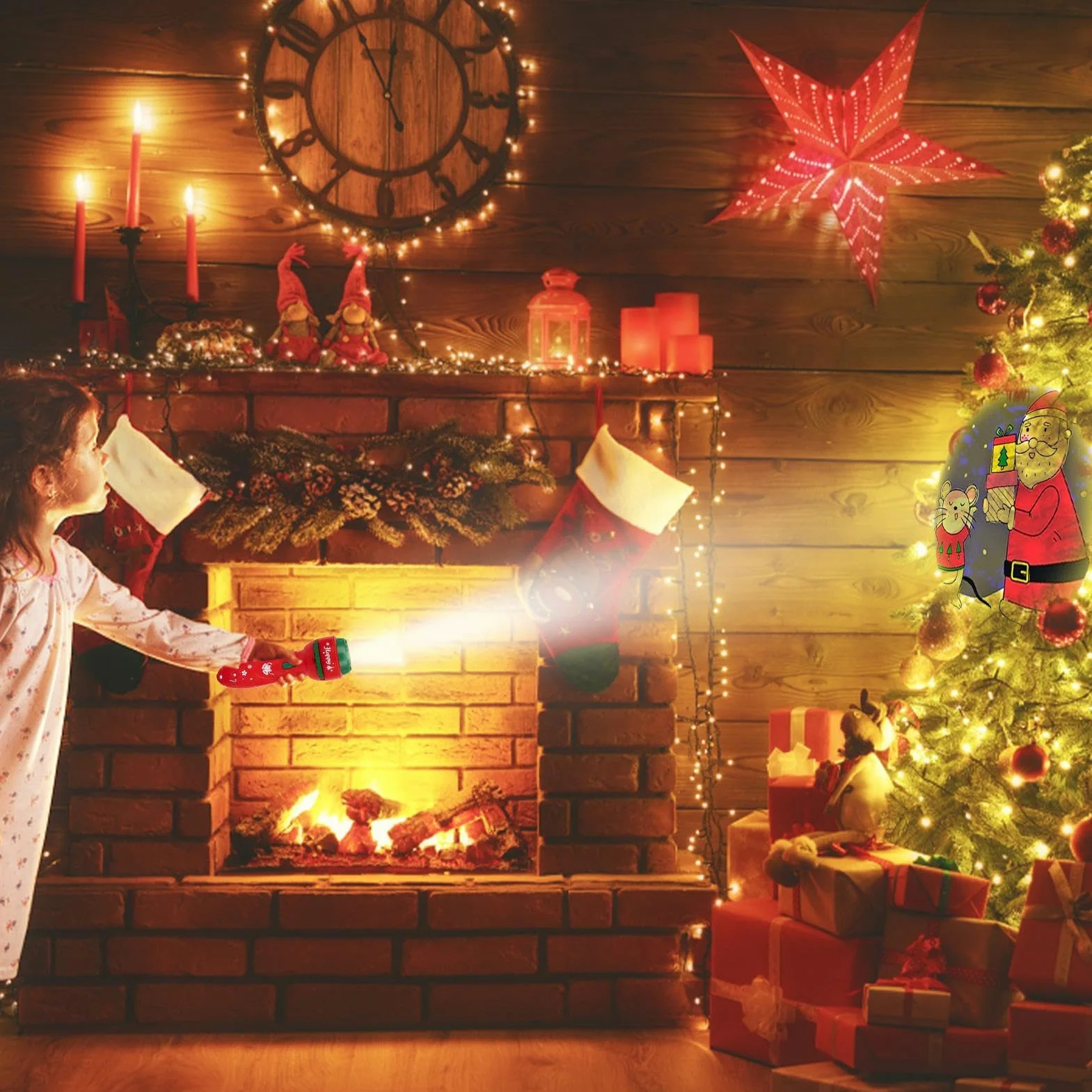 Lampe Torche Enfant 24 Motifs Projecteur Veilleuse Nuit Fêtes Noël Cadeau Anniversaire
