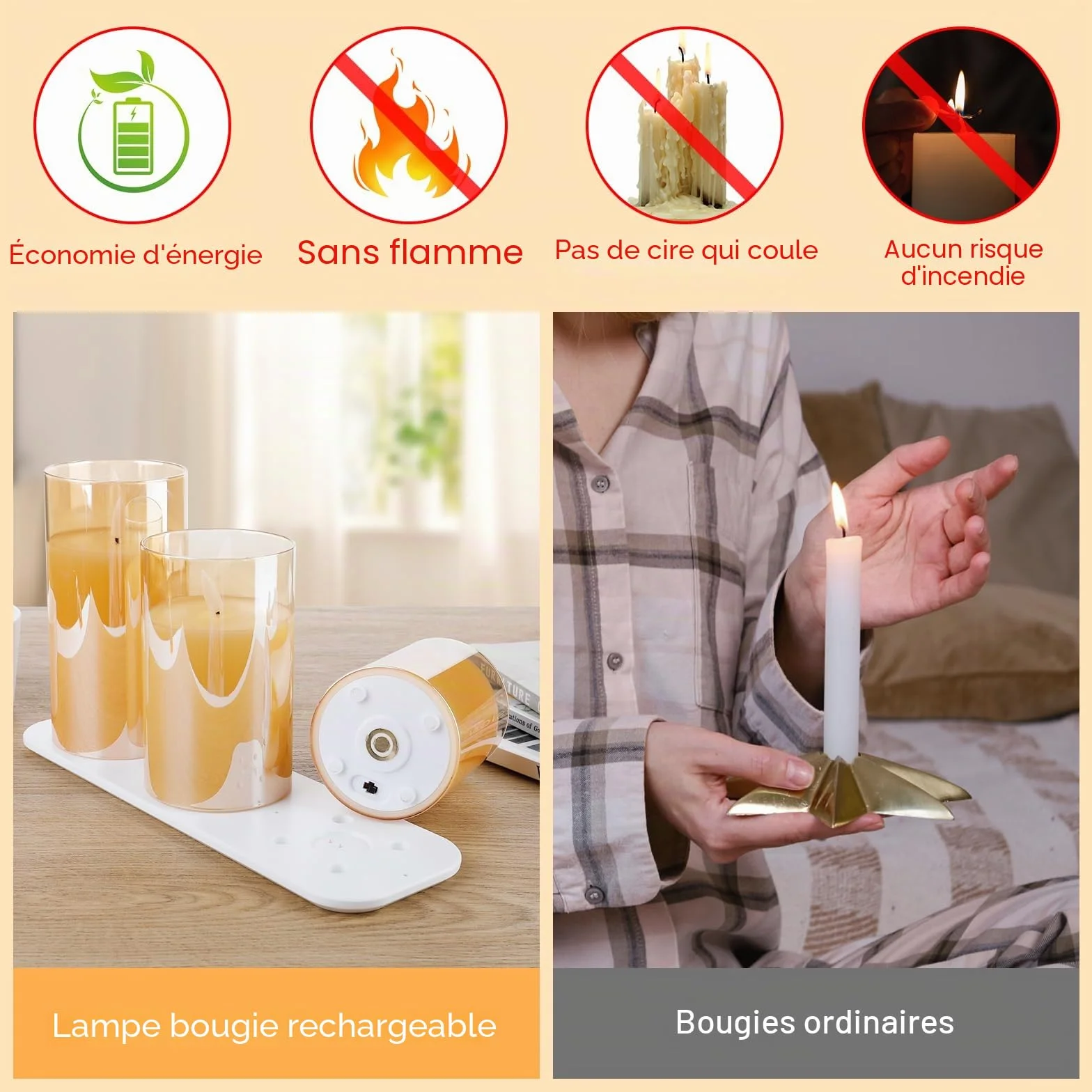 EXTSUD Bougies LED Sans Flamme Rechargeable Lot de 3 avec Télécommande et Minuterie, Bougies Décoratives en Verre Jaune
