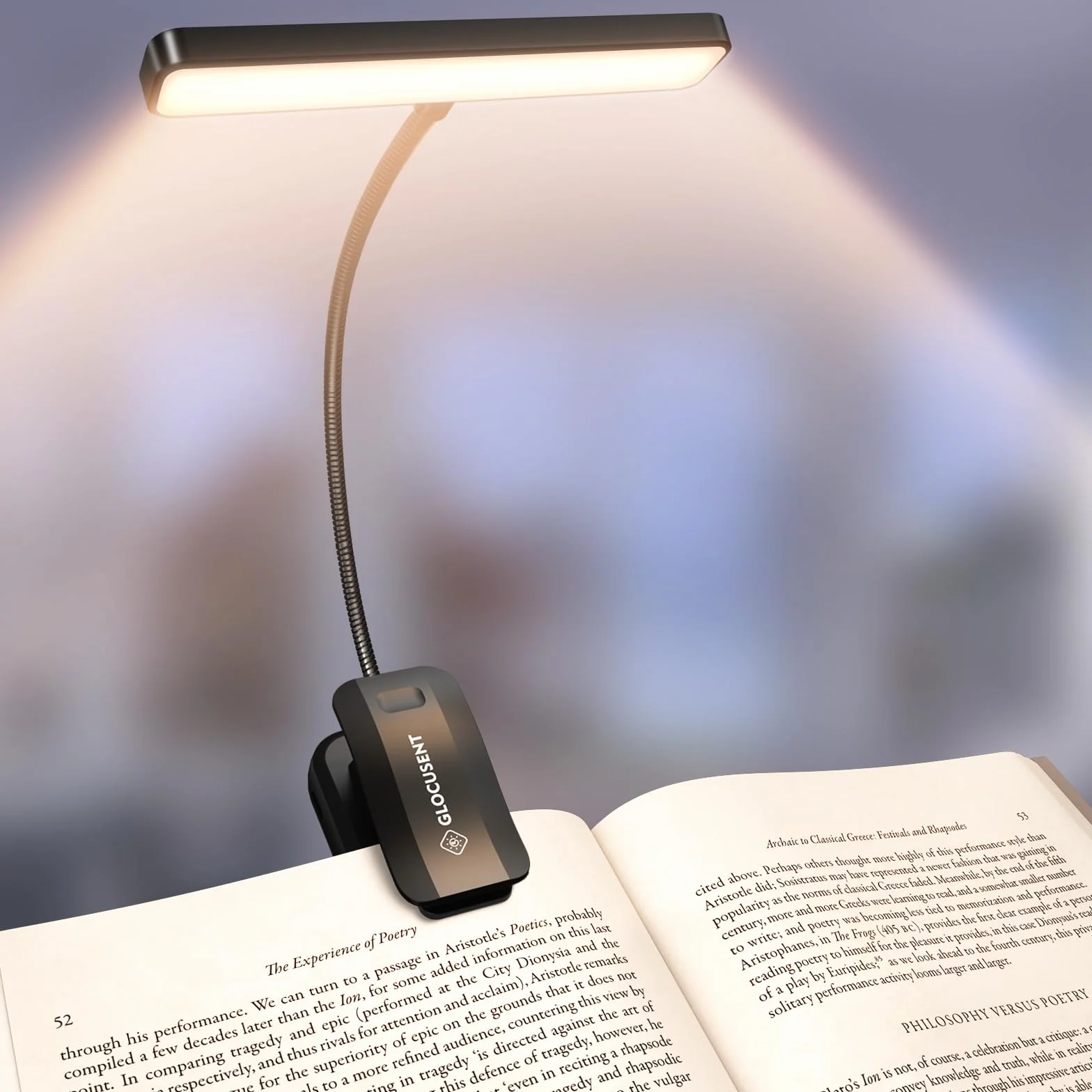 Glocusent Lampe de Lecture 26 LED, Rechargeable USB-C, 5 Luminosités & 5 Couleurs, 360° Cou Flexible, Autonomie 90h