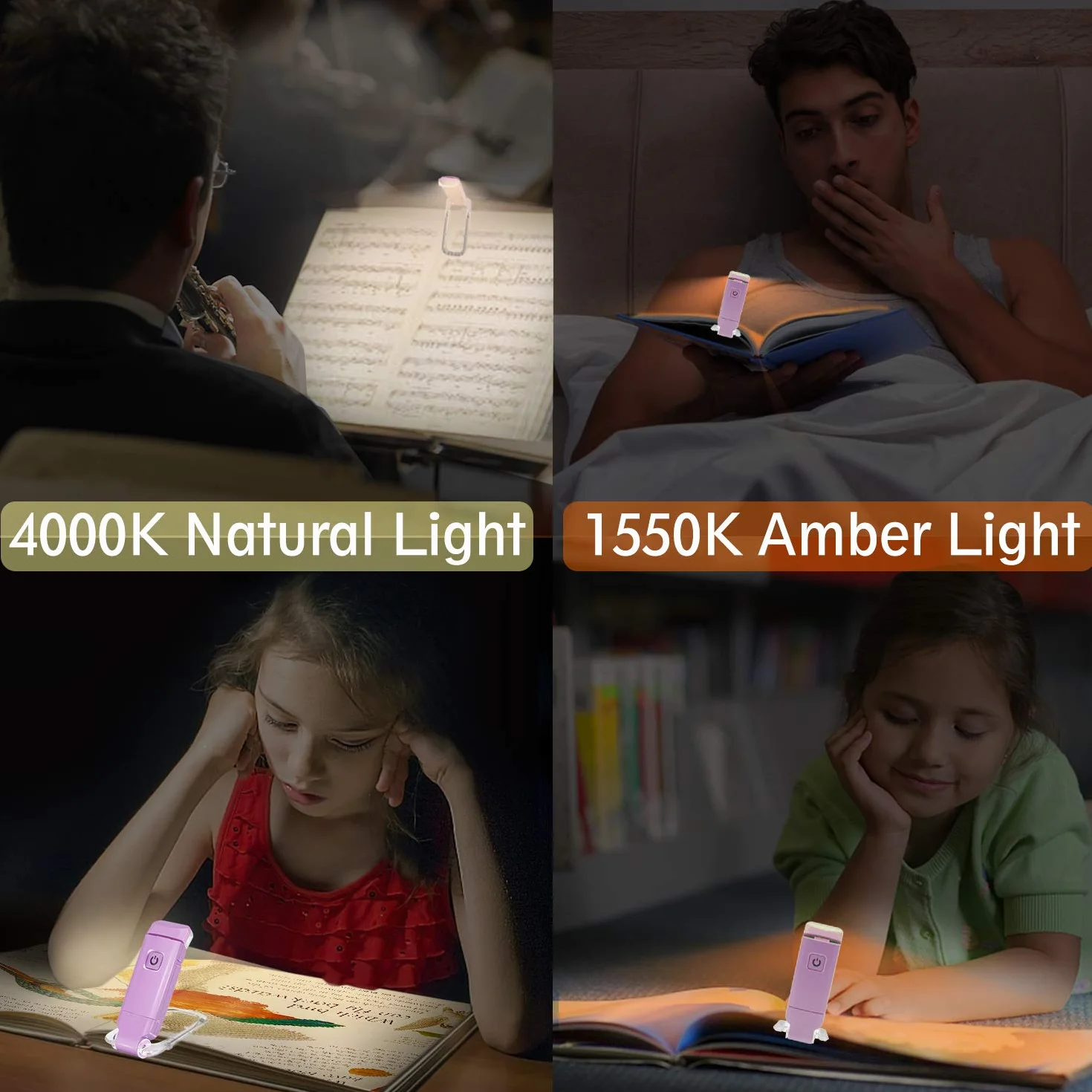 HONWELL Lampe de Lecture LED Rechargeable USB 2 Réglages de Luminosité Protection des Yeux