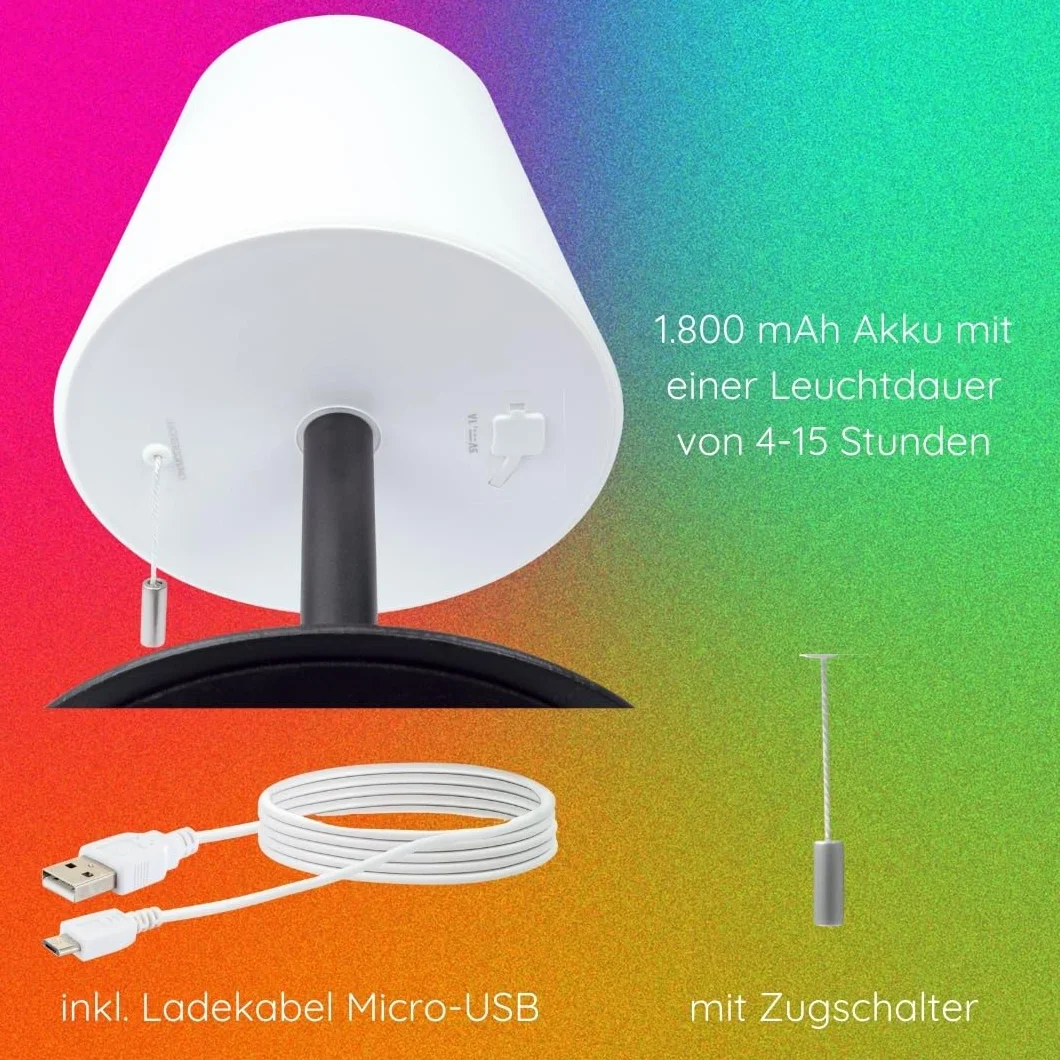 SCHWAIGER RGB LED Lampe de table solaire d'extérieur 200 Lm dimmable IP44 Micro USB