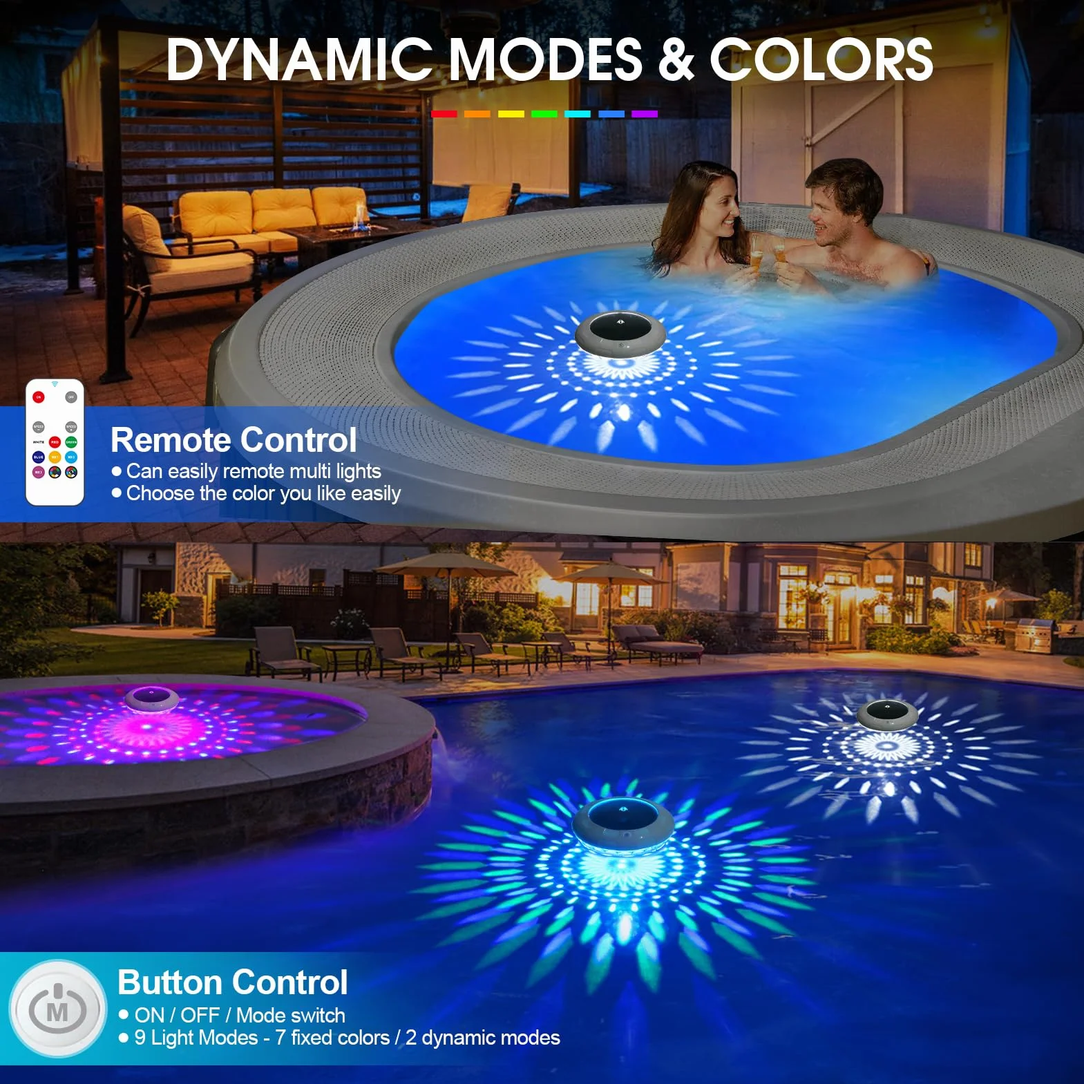 KingSom Lampe Piscine Flottante Solaire IP68 12 Modes Couleurs avec Télécommande