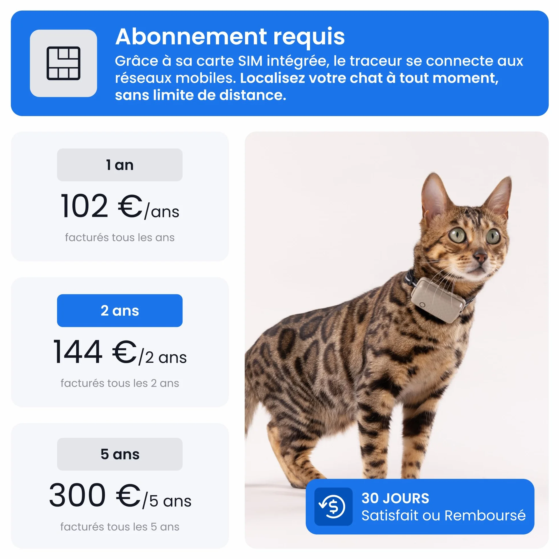 Tractive Collier GPS Chat Connecté Mini Localisation en Direct Historique Fonction Territoire Marron