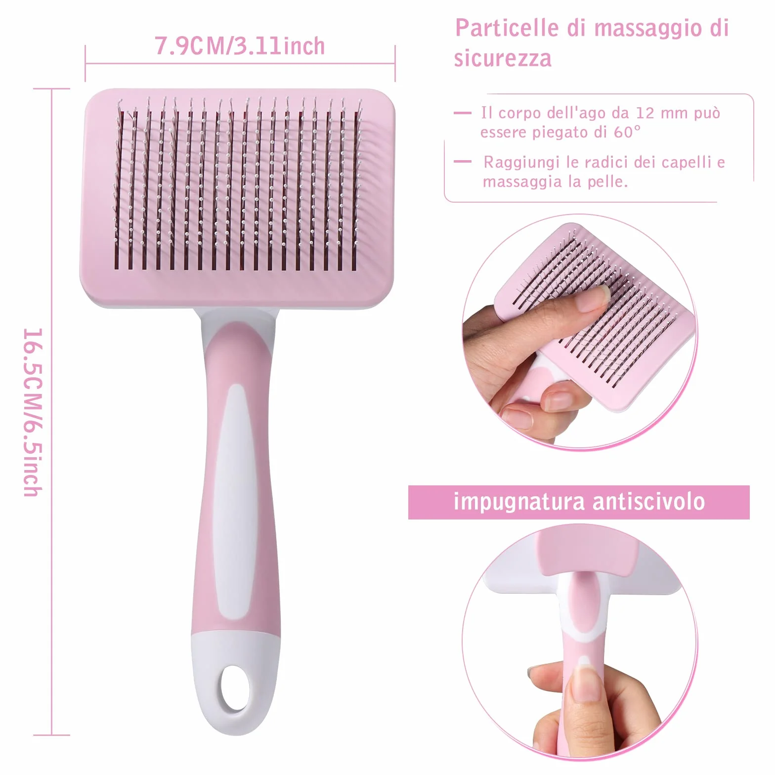 Vinabo Brosse Autonettoyante Pour Animaux de Compagnie, Pour Chiens Chats, Poils Longs et Courts, Rose