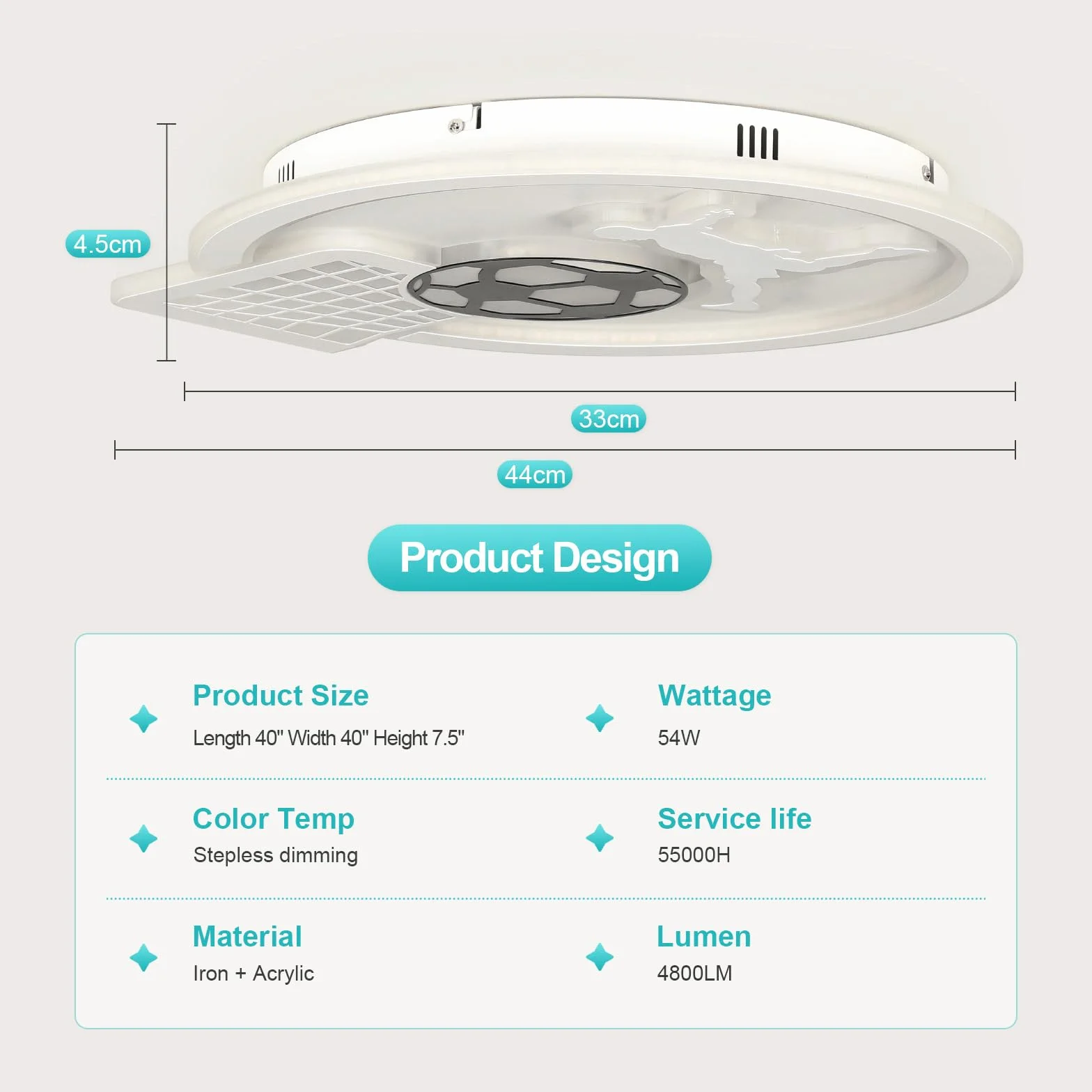 OTREN Plafonnier LED Football 44CM Dimmable 3000K-6000K avec Télécommande