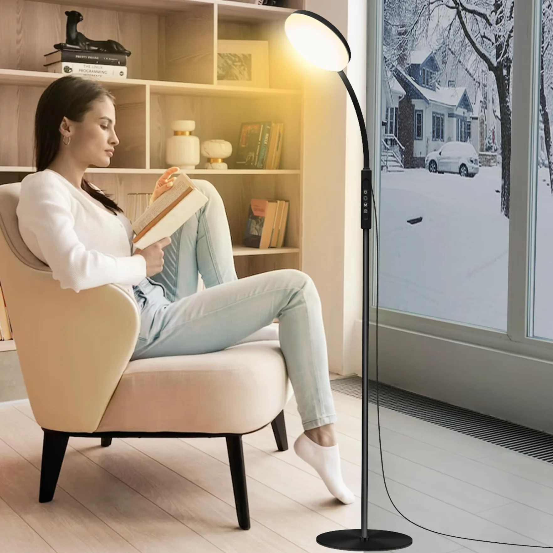 Mojimdo Lampadaire 20000 Lux Lampe à lumière du jour LED flexible intensité variable 5 couleurs 10 niveaux luminosité minuterie