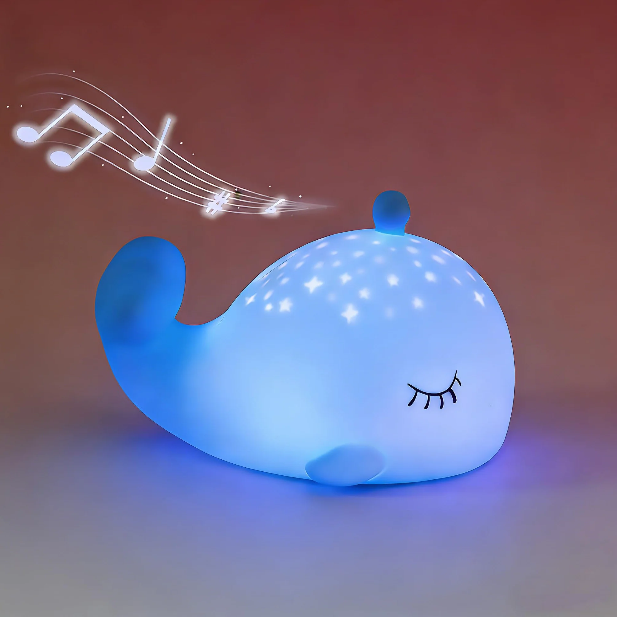 Veilleuse Bébé Bruit Blanc Rechargeable Silicone Baleine Lampe Chevet RGB 6 Couleurs 5 Sons Naturels
