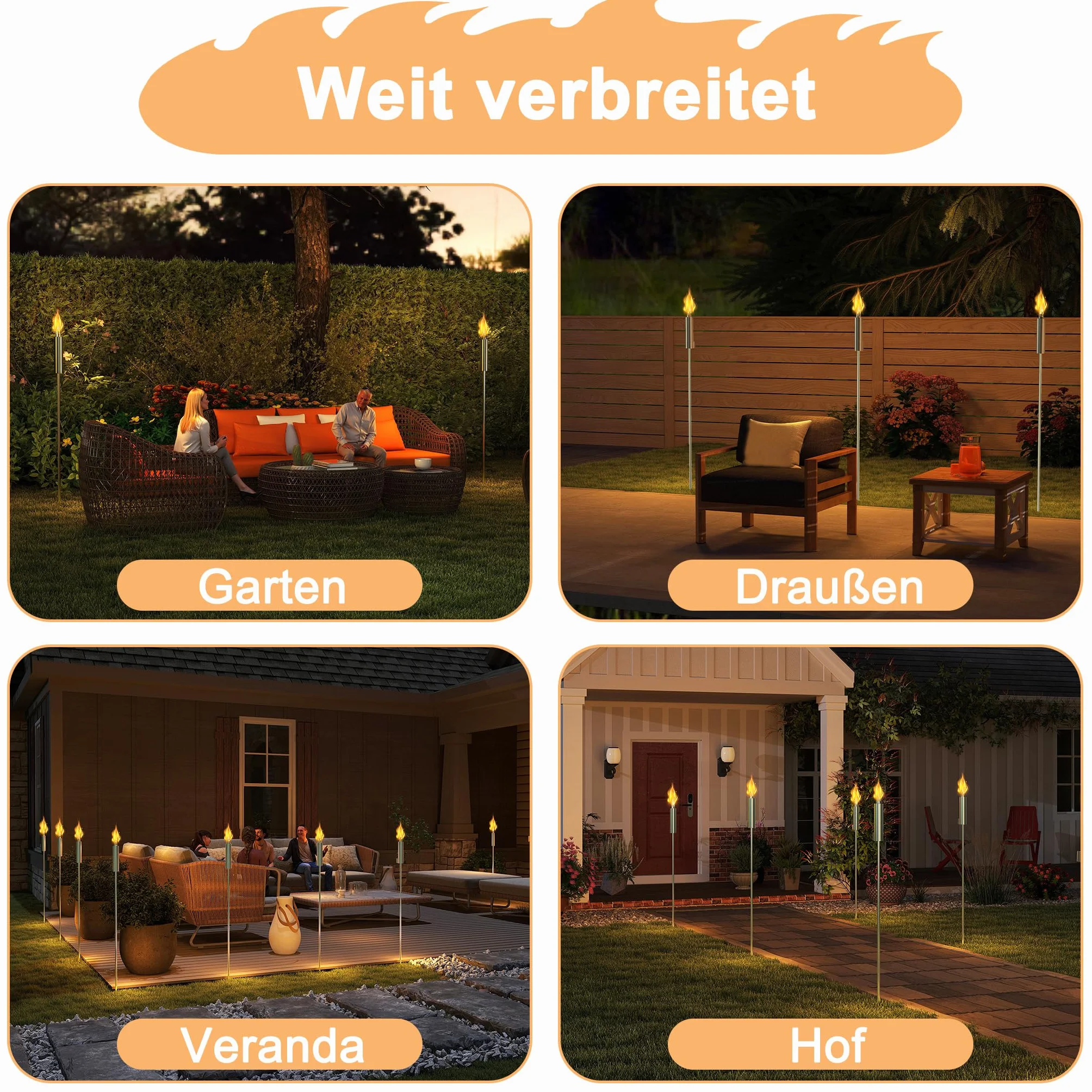 Lot de 6 torches de jardin en acier inoxydable 330 ml 115 cm longue durée combustion huile paraffine