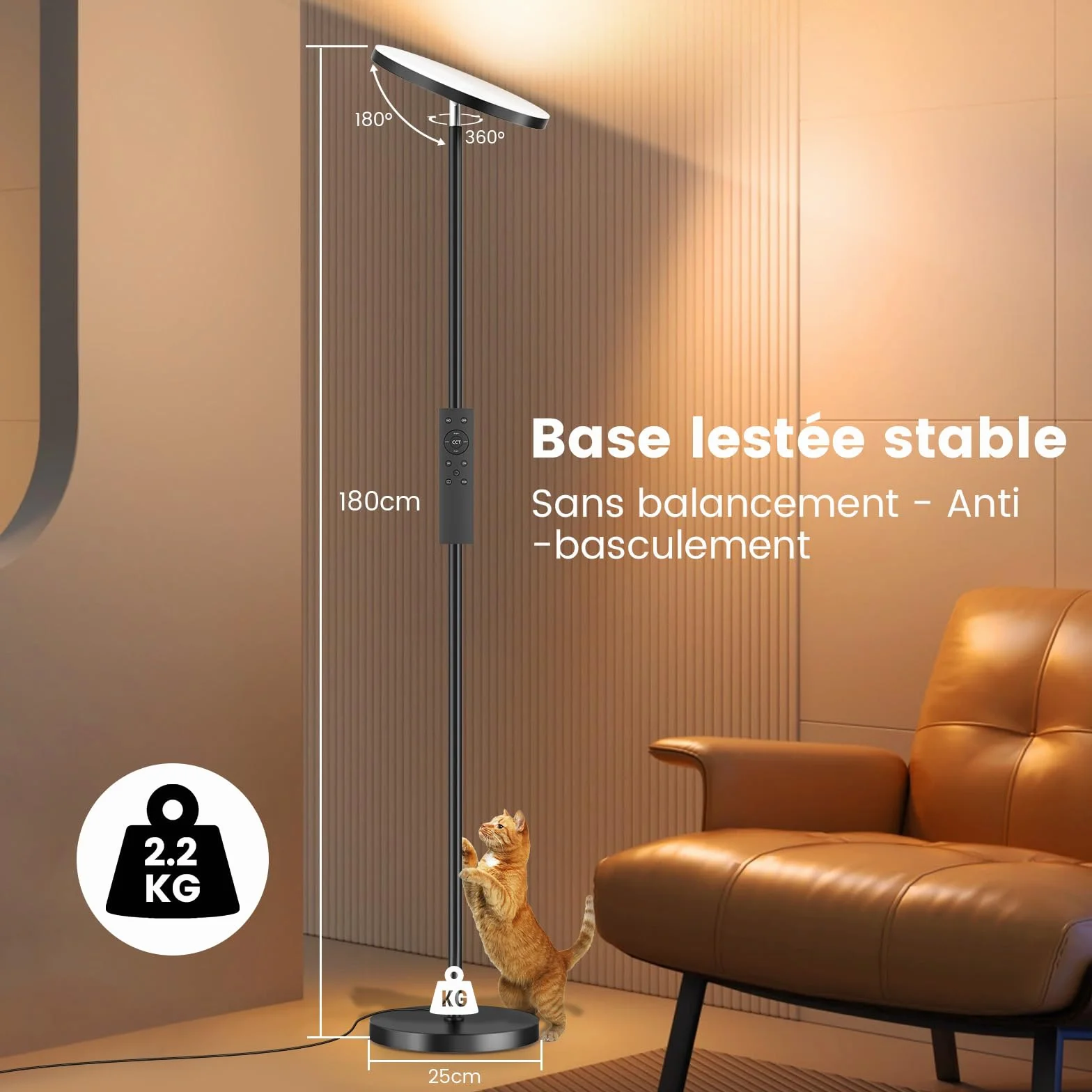 Lampadaire sur Pied LED 36W 3000LM Dimmable 2700K-6500K RGB Télécommande Contrôle Tactile