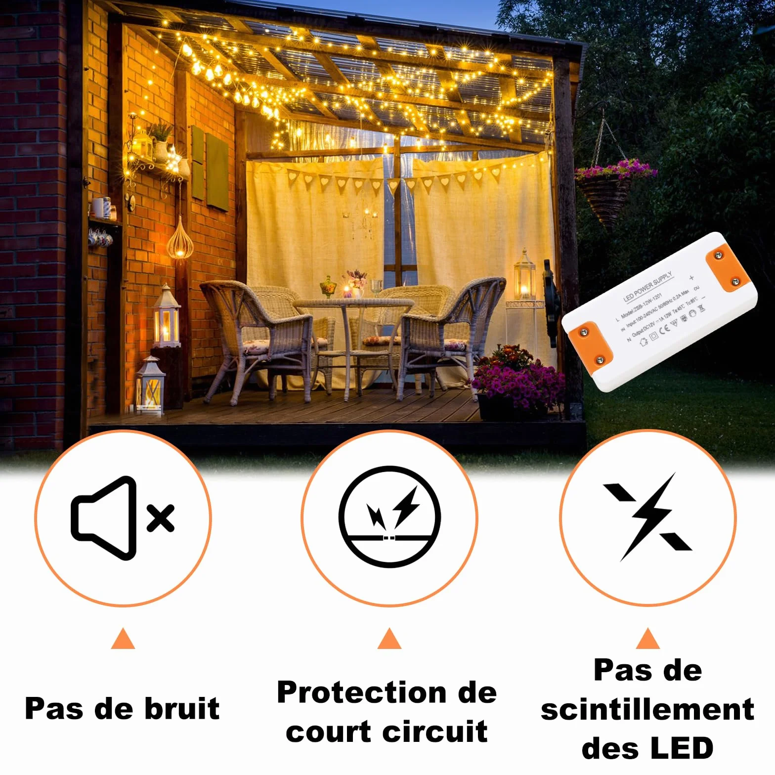 Transformateur 220V 12V LED 12W, Convertisseur AC DC pour G4 GU5.3 MR11 MR16