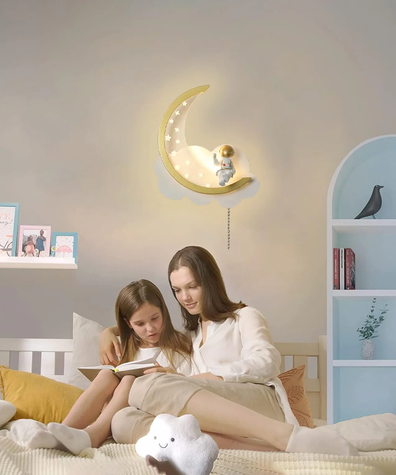 Applique Murale LED Dimmable avec Interrupteur Lampe de Chevet Chambre Nuage Astronaute Veilleuse Enfant