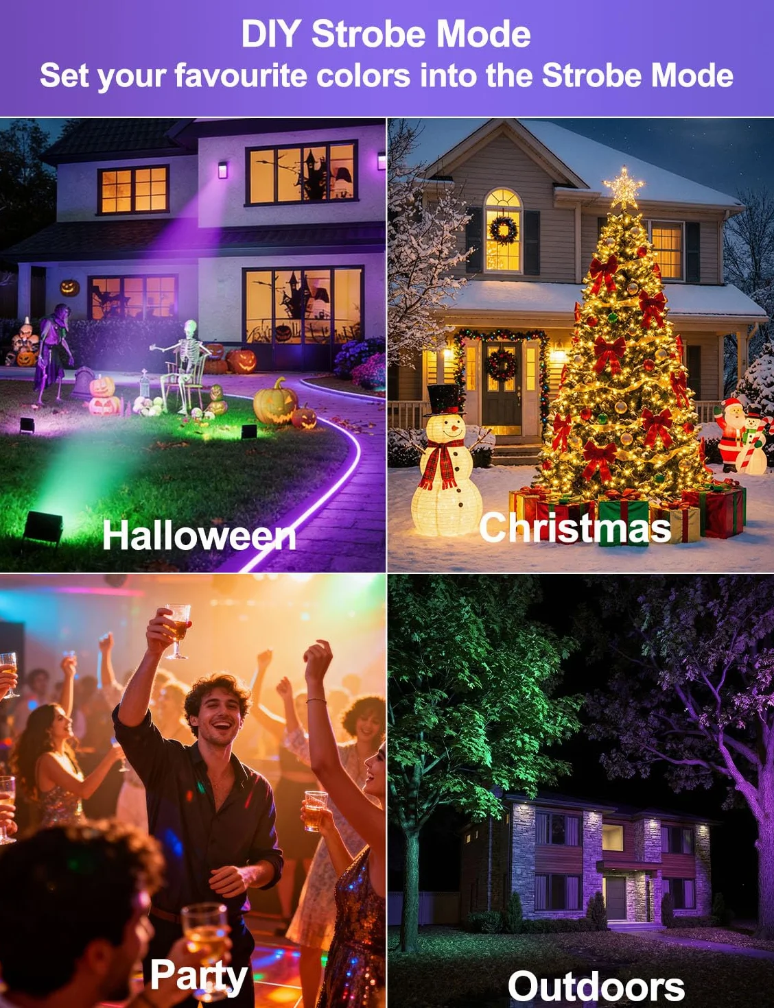 Projecteur LED RGB Extérieur 50W IP66 Étanche 12 Couleurs Télécommande