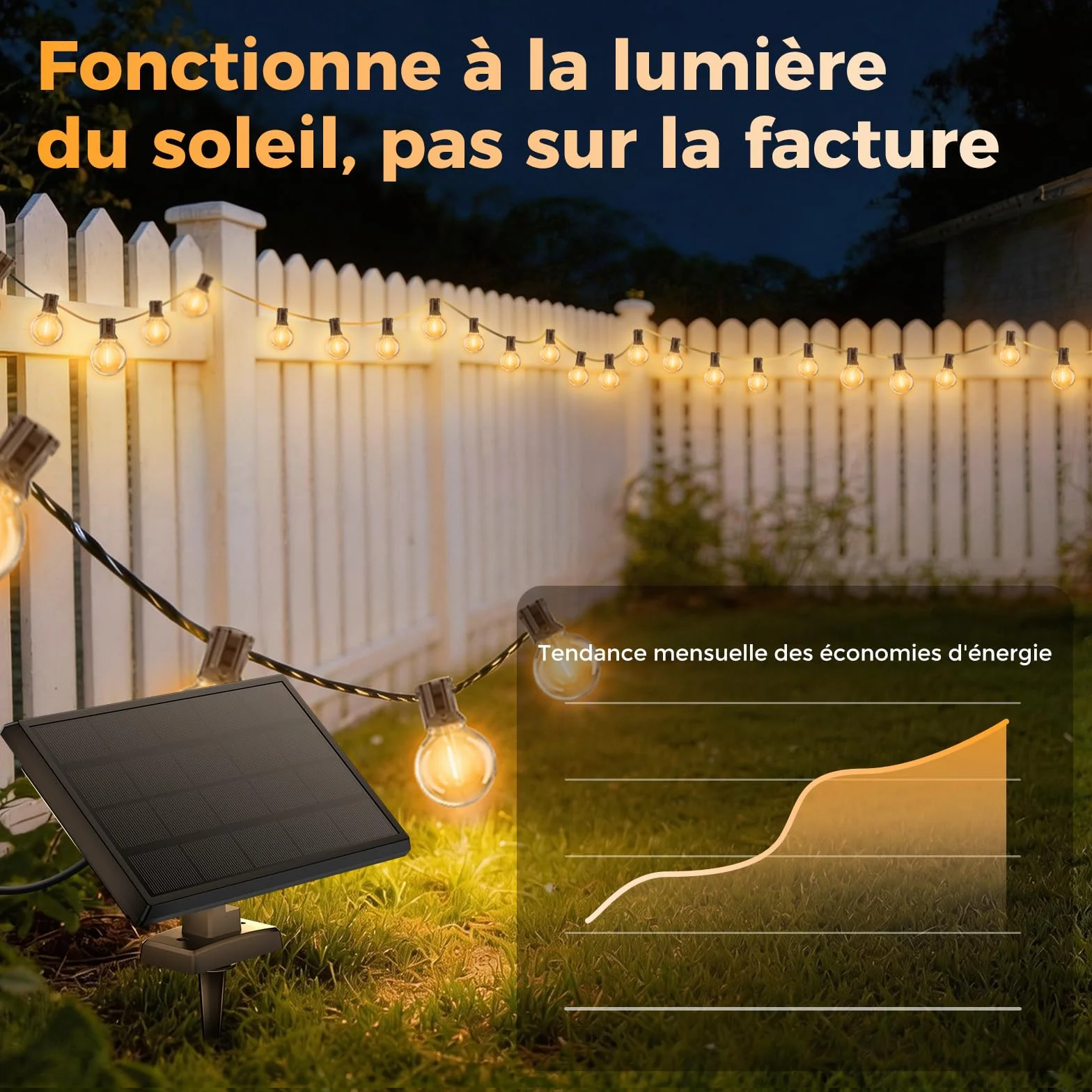 Guirlande Solaire Lumineuse Exterieure 16,3 m avec Telecommande & Minuterie, Étanche G40 LED, 4 Modes Gradable