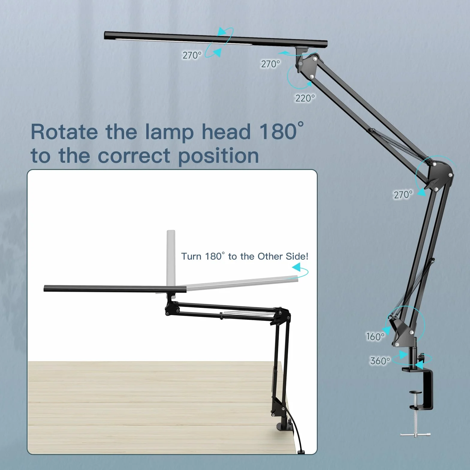 VERSKI Lampe de bureau LED 12W 5 températures de couleur et luminosité réglables avec adaptateur QC 3.0