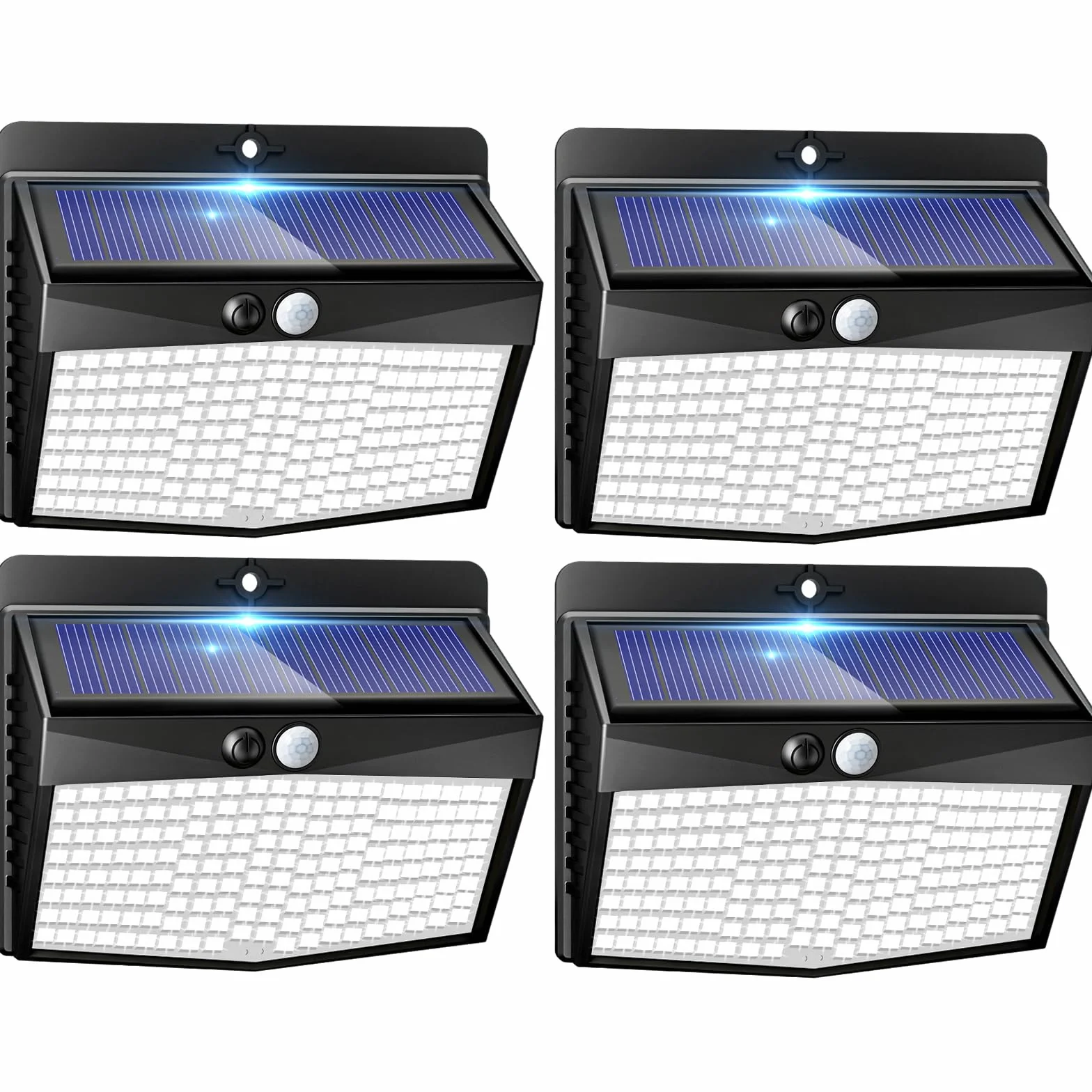 Peasur Lampe Solaire Exterieur Detecteur de Mouvement Lot de 4 LED, 3 Modes Etanche Spot Solaire Jardin Murale Garage Blanc Froid