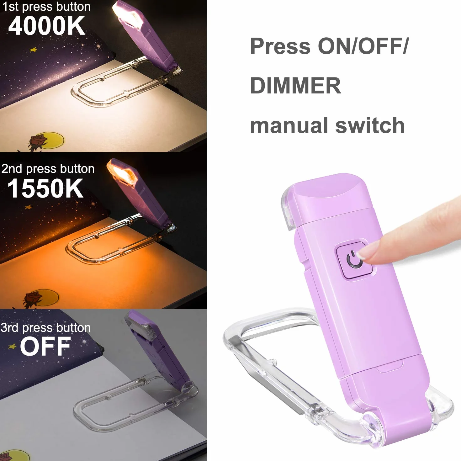 HONWELL Lampe de Lecture LED Rechargeable USB 2 Réglages de Luminosité Protection des Yeux
