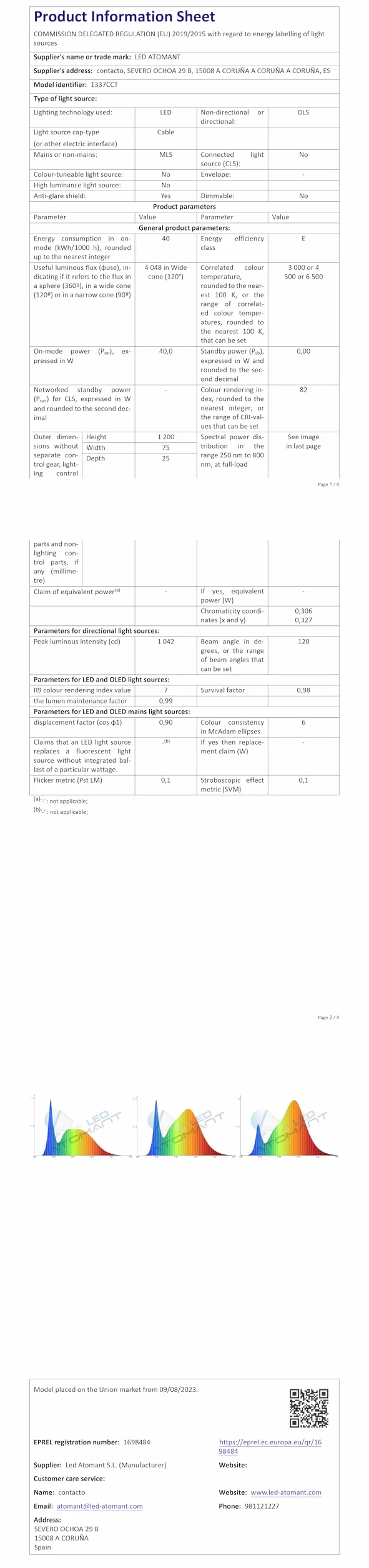 LED ATOMANT Lot de 2 Réglette LED 120cm 40W CCT 4000 Lumens