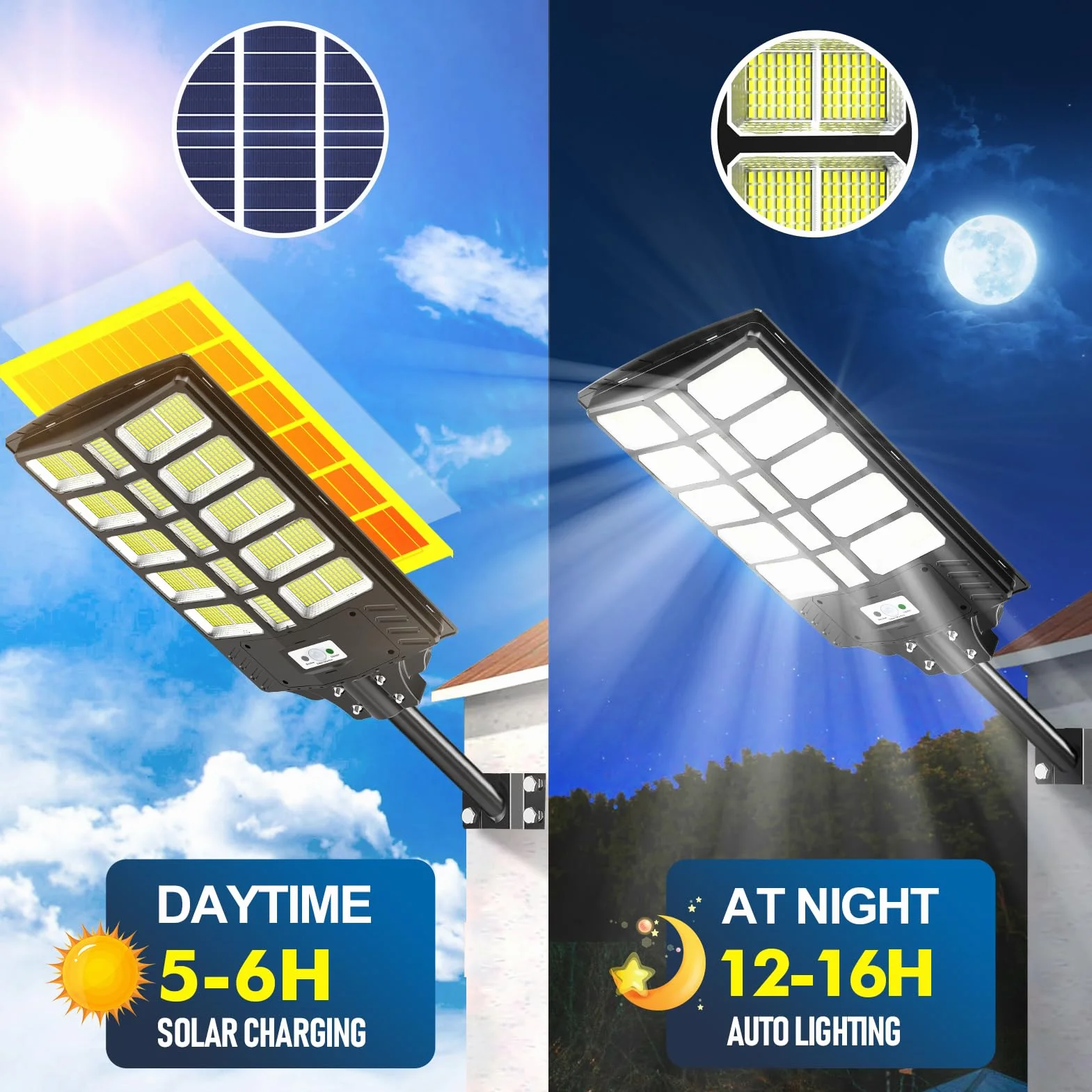 LED Réverbères Solaire Exterieur 1200W 6500K IP67 avec Télécommande Détecteur de Mouvement Étanche