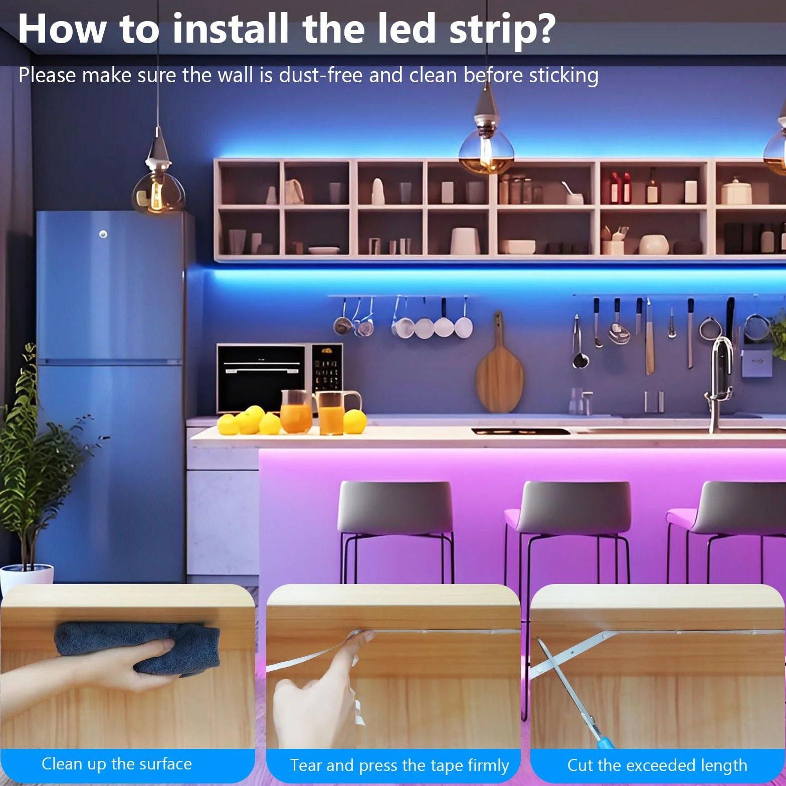 Ruban LED 20m RGB Bluetooth APP Télécommande 44 Touches Bande Lumineuse Chambre Décoration Gaming