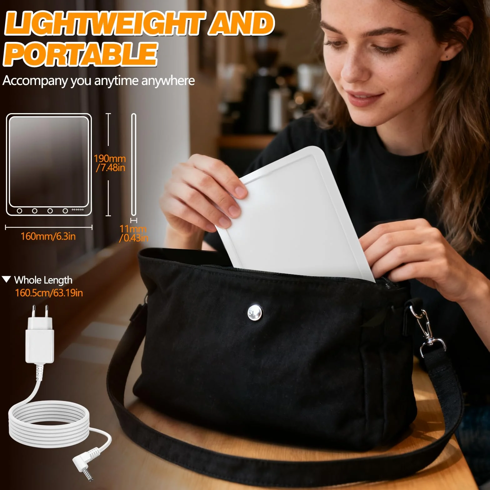 Lampe de Luminothérapie 15000 Lux, Lumière du Jour Compacte, Sans UV, 3 Températures de Couleur, 5 Niveaux de Luminosité