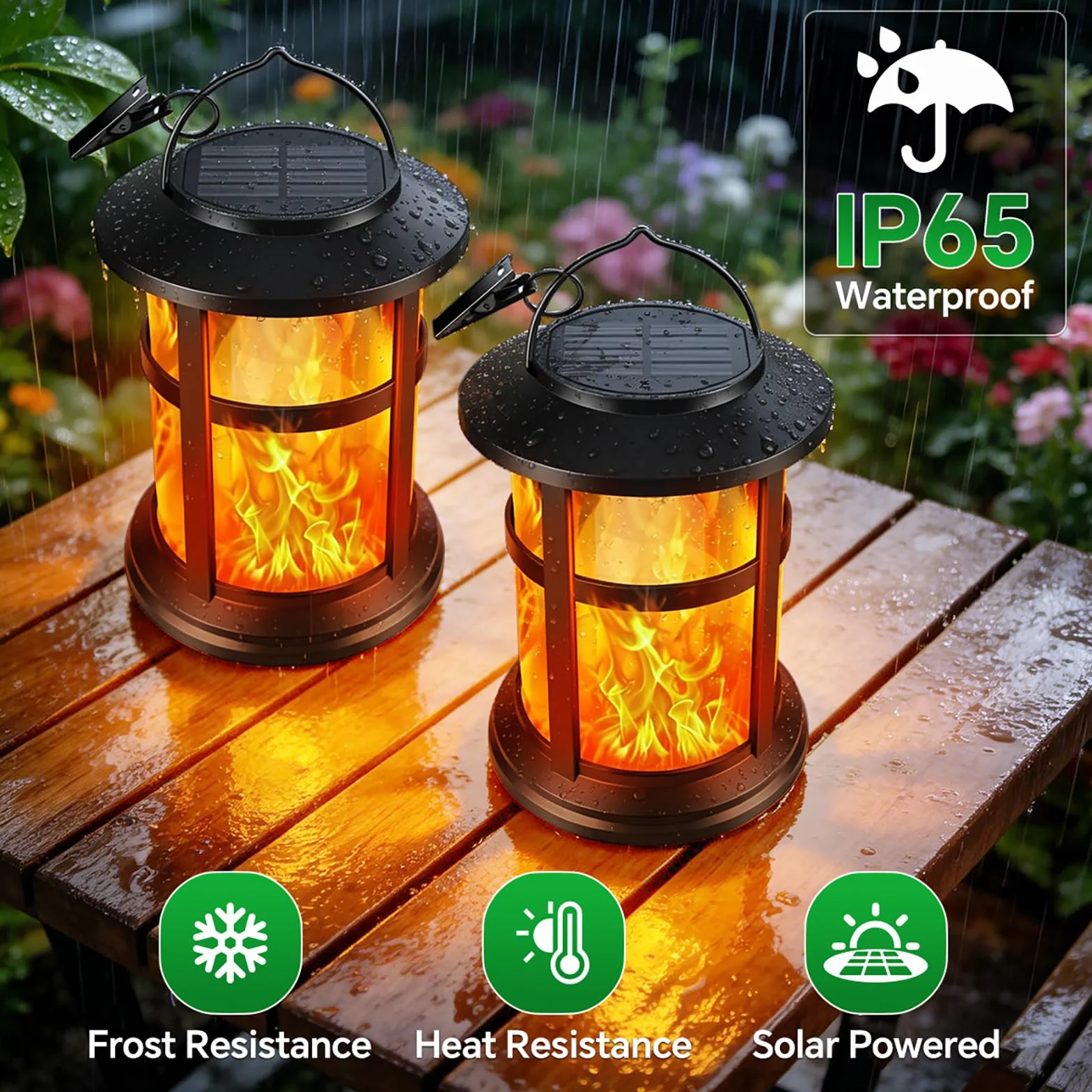 Lanterne Solaire Extérieur Jardin IP65 Lampe Solaire Effet Flamme Lot de 2