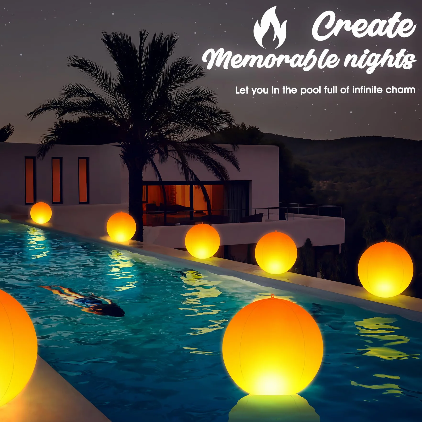 Lampe Flottante Piscine Solaire 35cm Gonflable Boule Lumineuse LED Flamme IP68 2 Pièces